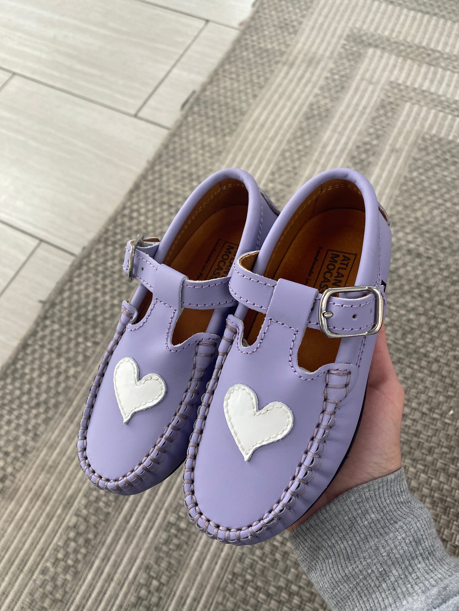 Atlanta Mocassin Violet Heart T Strap Loafer-Tassel Children Shoes