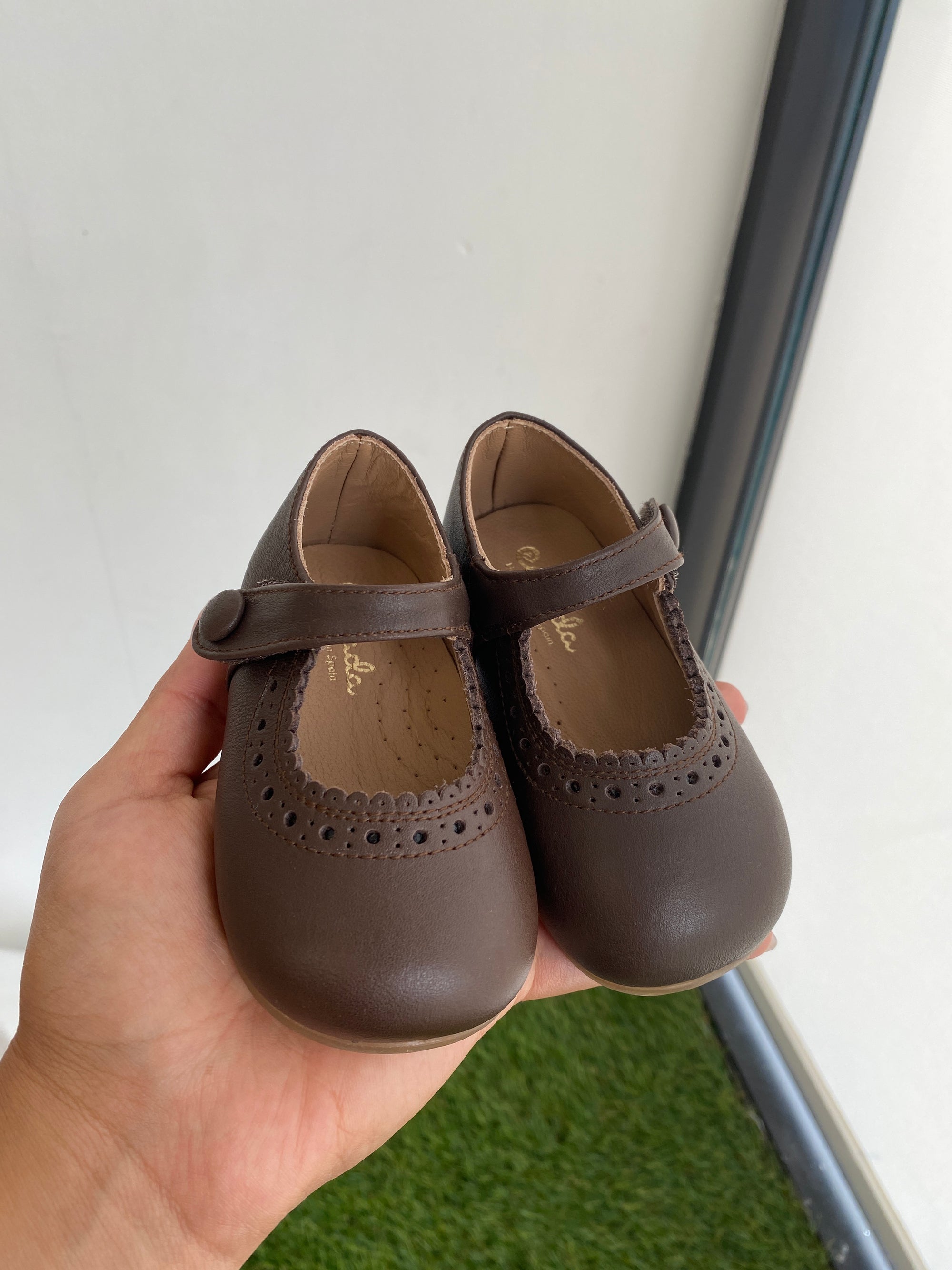 Papanatas Dark Mocha Scalloped Velcro Baby Shoe-Tassel Children Shoes