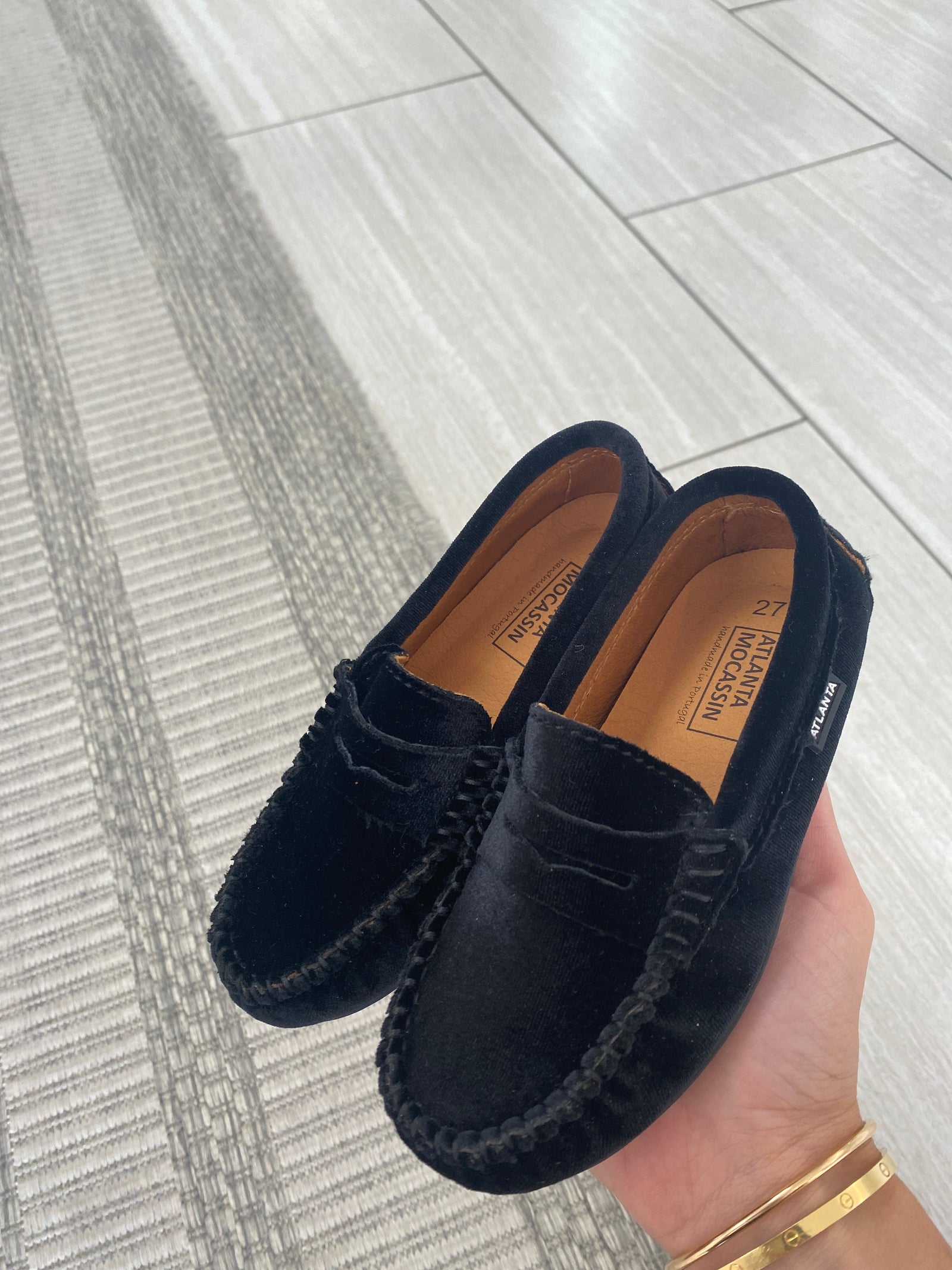 Atlanta Mocassin Black Velvet Loafer-Tassel Children Shoes