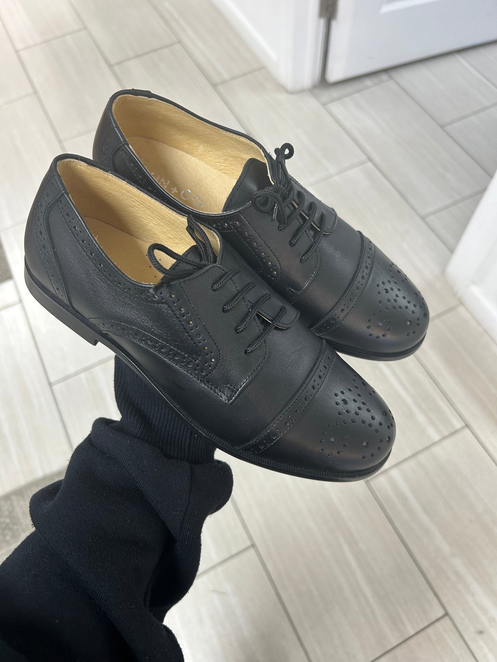 Spain+Co Black Captoe Perf Dress Shoe-Tassel Children Shoes