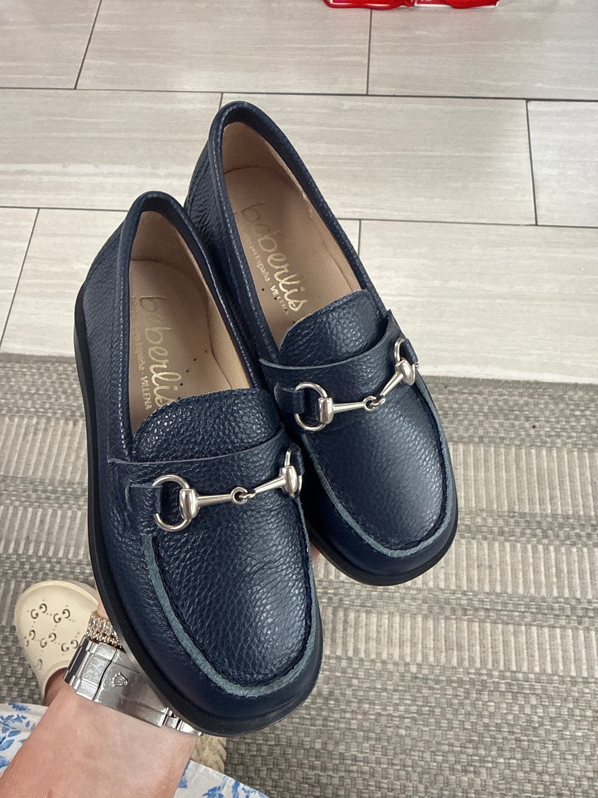 Beberlis Navy Pebbled Buckle Dress Loafer