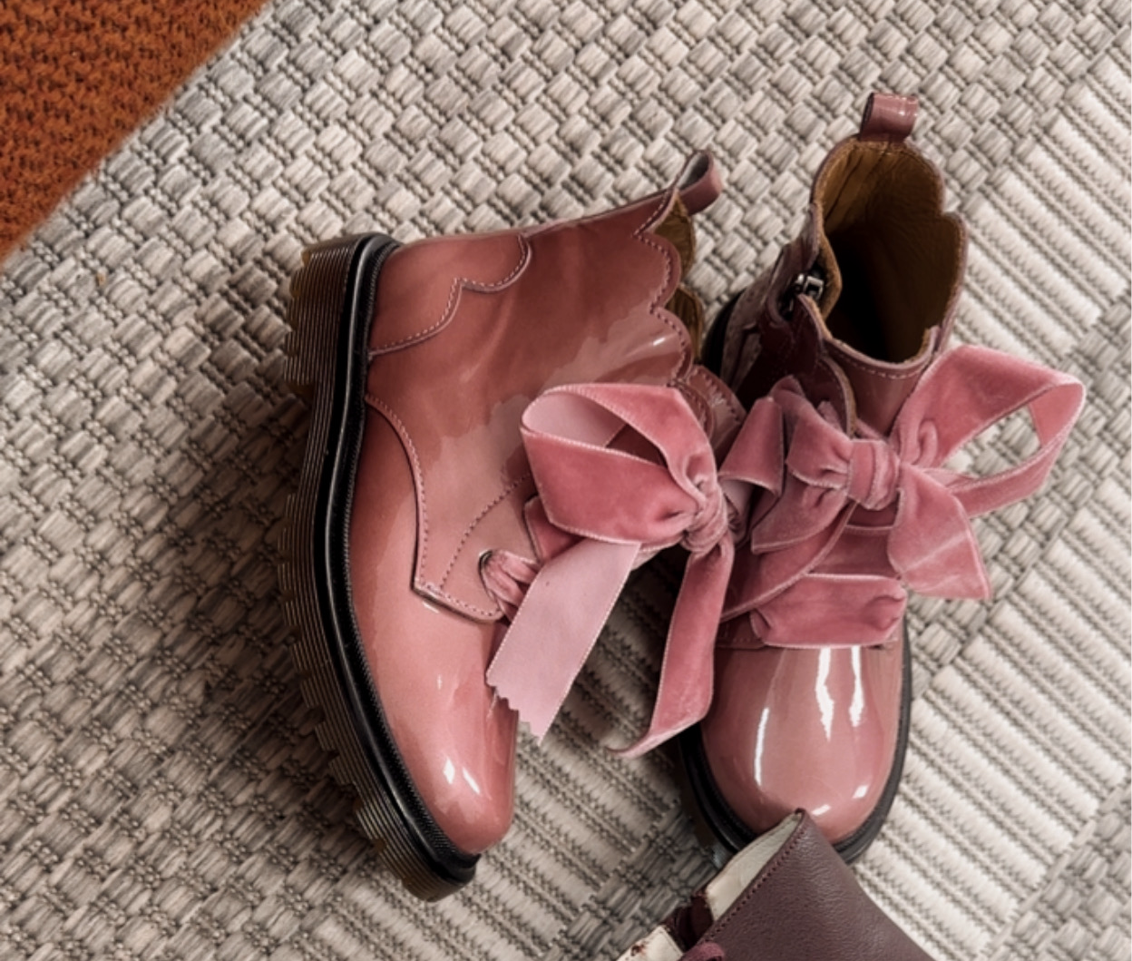 Papanatas Pink Patent Scalloped Velvet Lace Bootie-Tassel Children Shoes