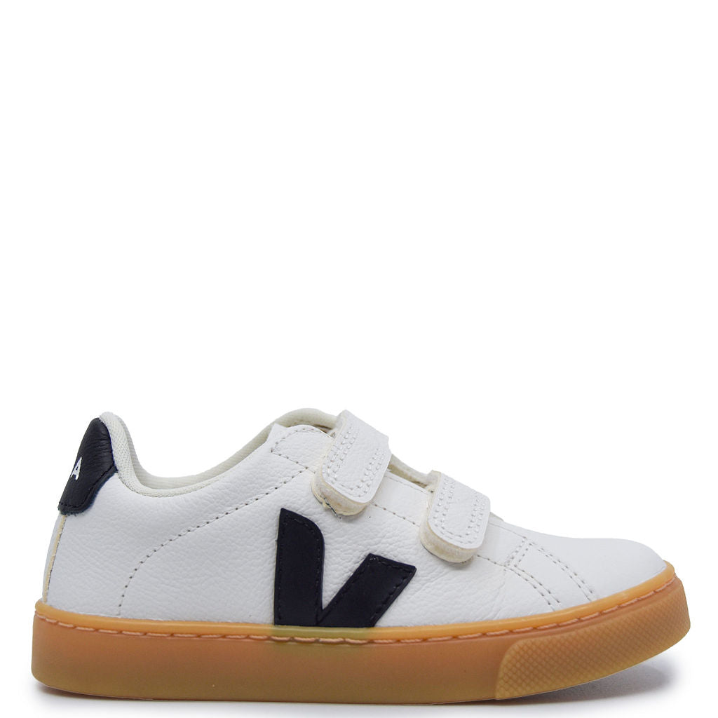 Veja Extra White and Black Velcro Sneaker Tassel Children Shoes