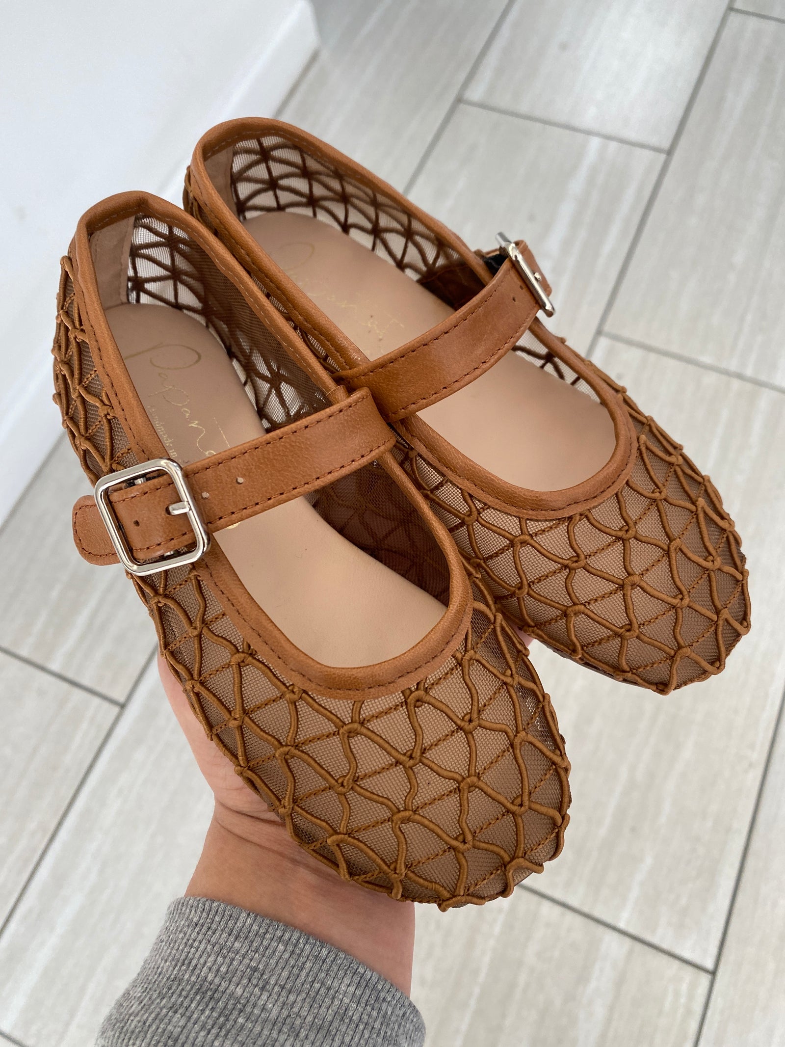 Papanatas Brown Braided Mesh Buckle Mary Jane-Tassel Children Shoes