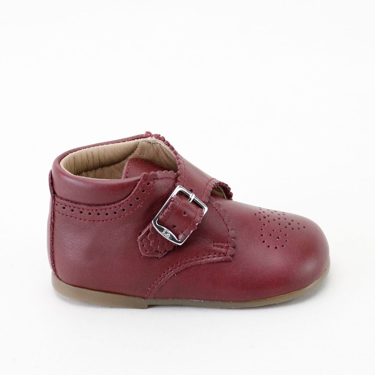 Papanatas Burgundy Perf Buckle Baby Bootie-Tassel Children Shoes