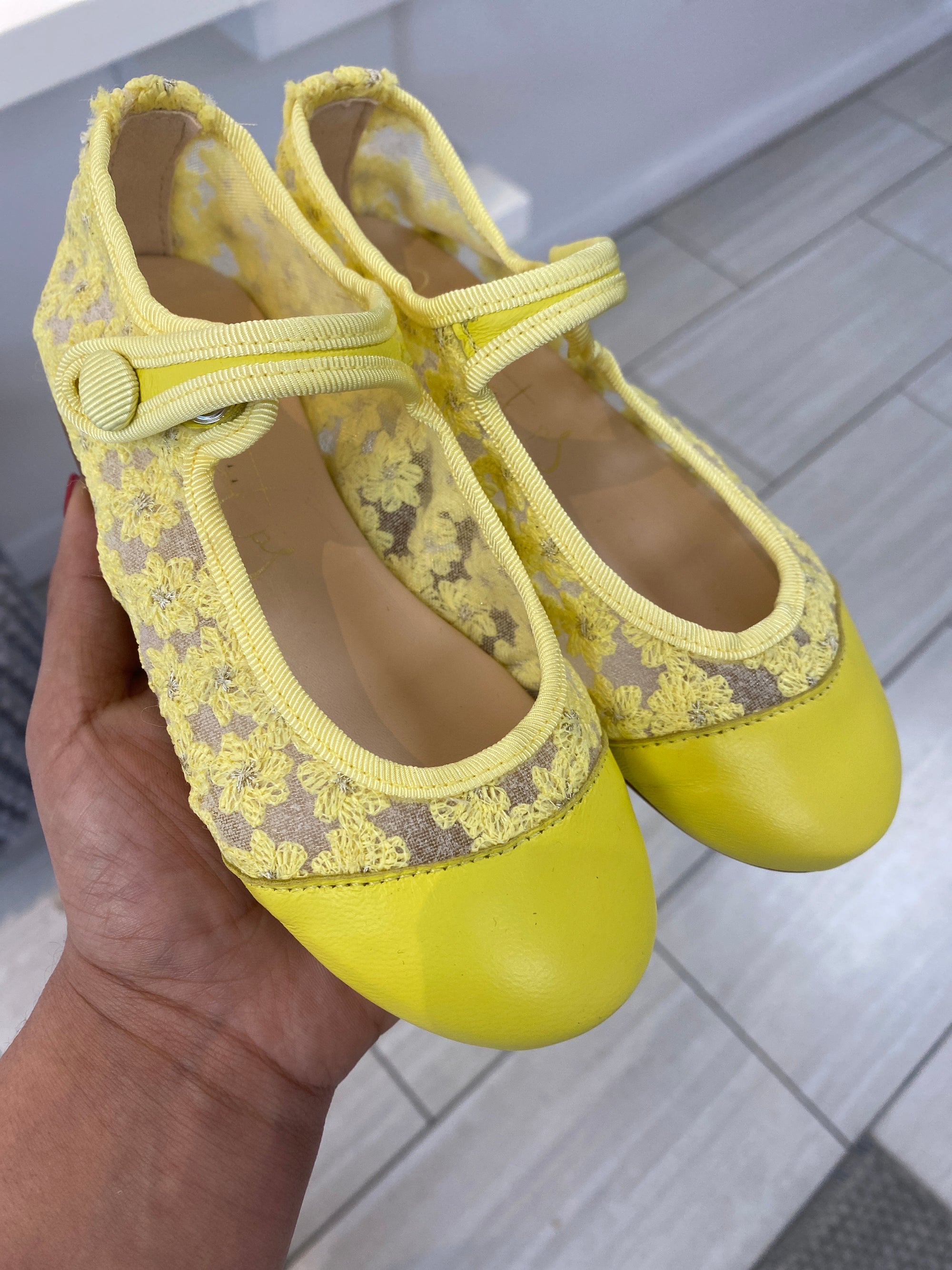 Papanatas Sun Floral Mesh Captoe Mary Jane-Tassel Children Shoes