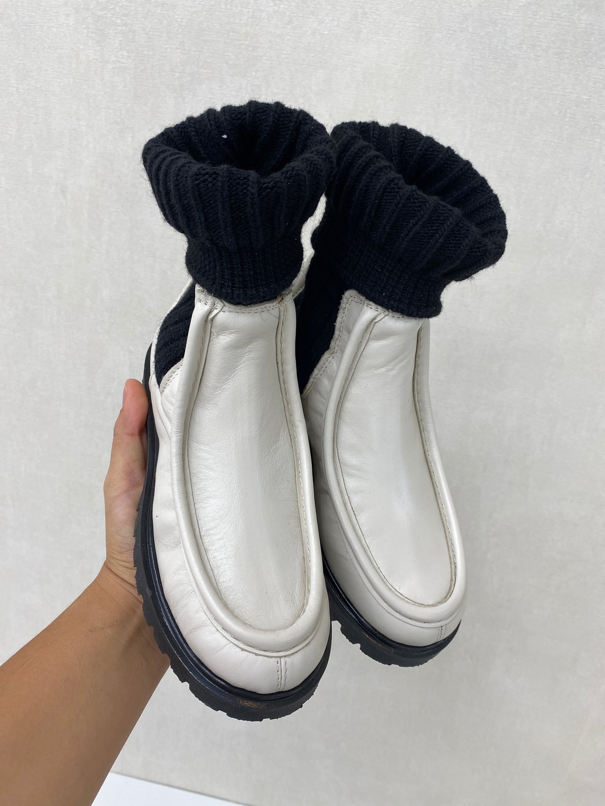 Spain+Co Ivory and Black Sock Boot-Tassel Children Shoes