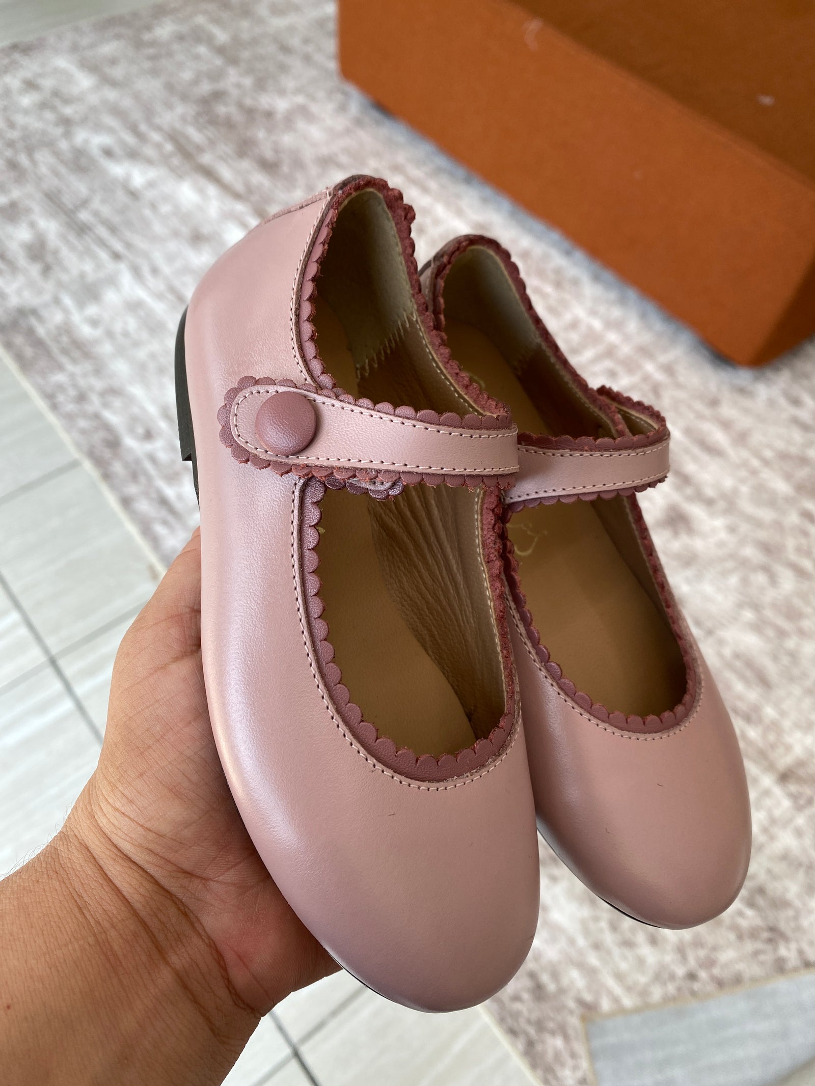 Papanatas Light Pink Scalloped Mary Jane-Tassel Children Shoes