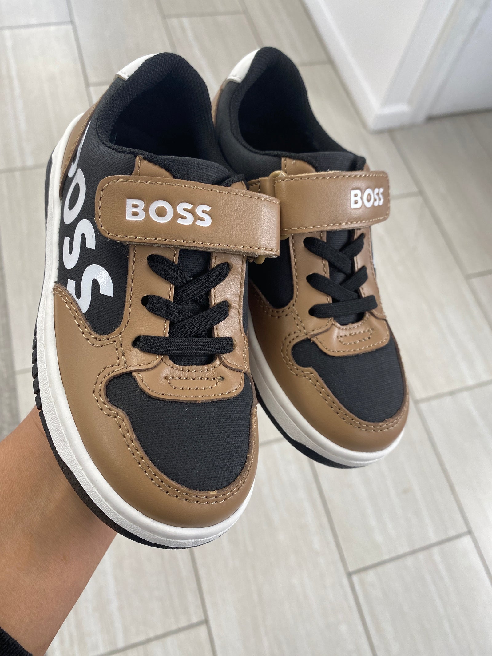 Hugo Boss Black and Brown Velcro Sneaker-Tassel Children Shoes