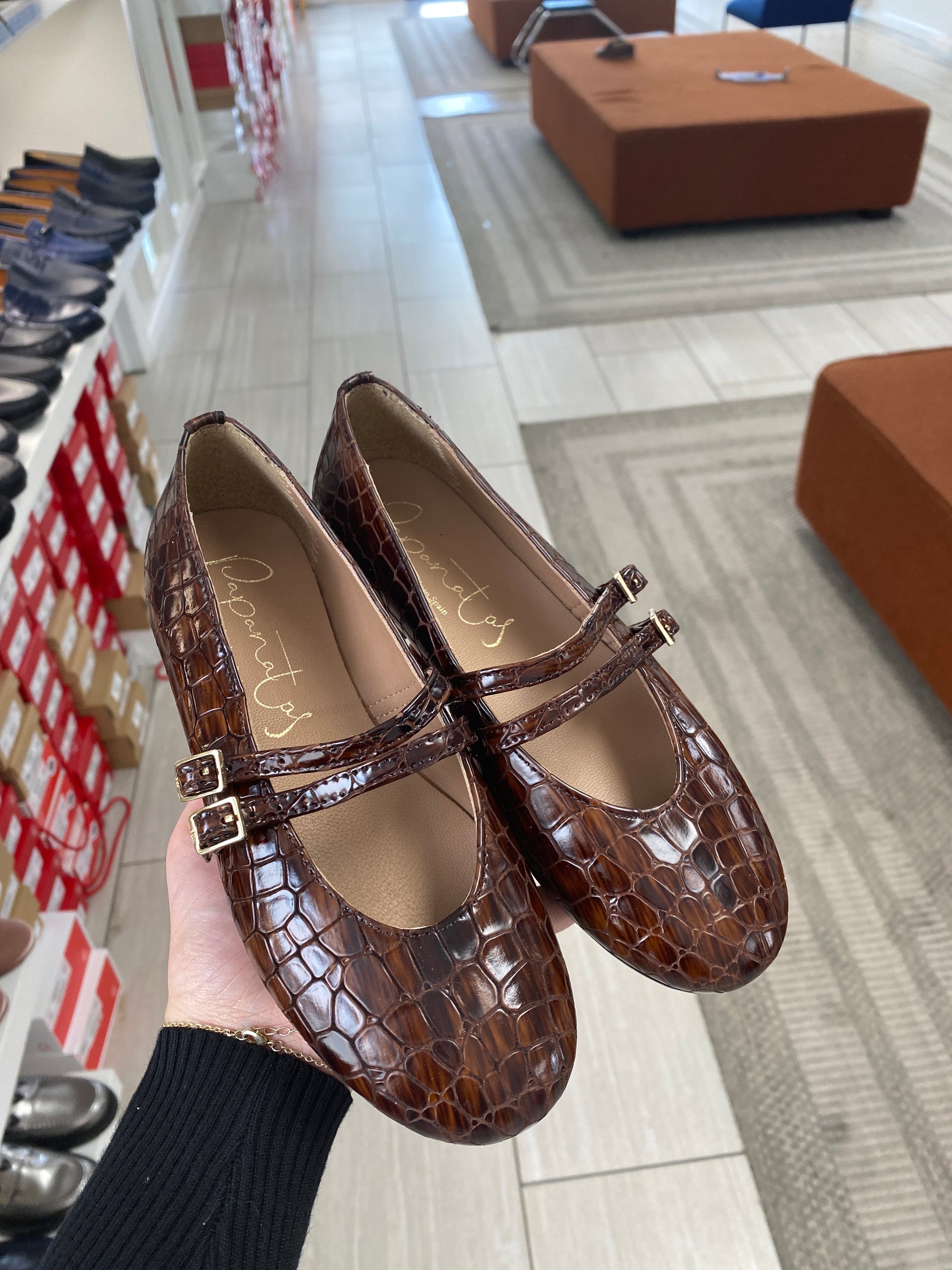 Papanatas Brown Shine Croc Buckle Mary Jane-Tassel Children Shoes
