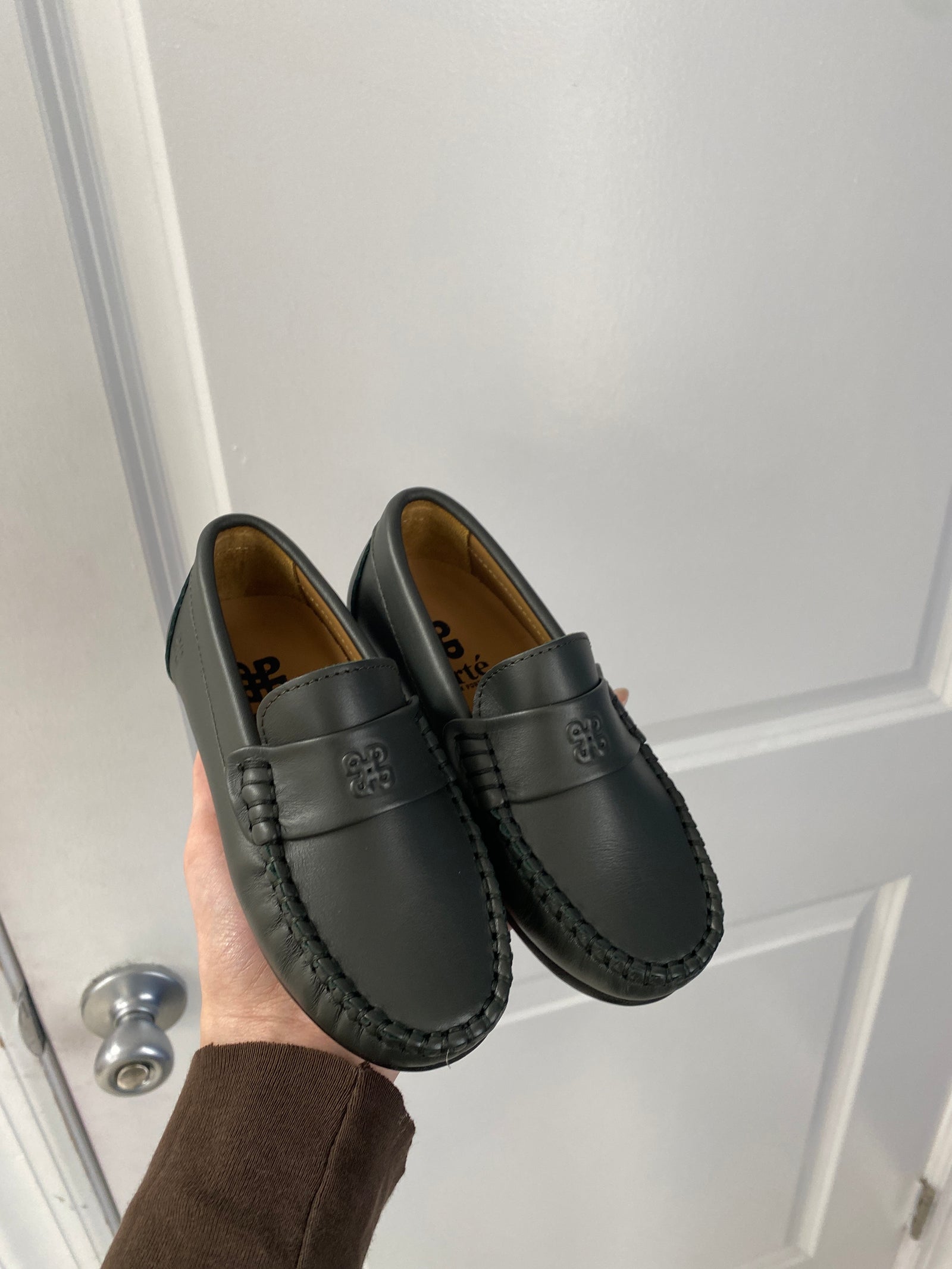 Porte Dark Green Embossed Penny Loafer-Tassel Children Shoes