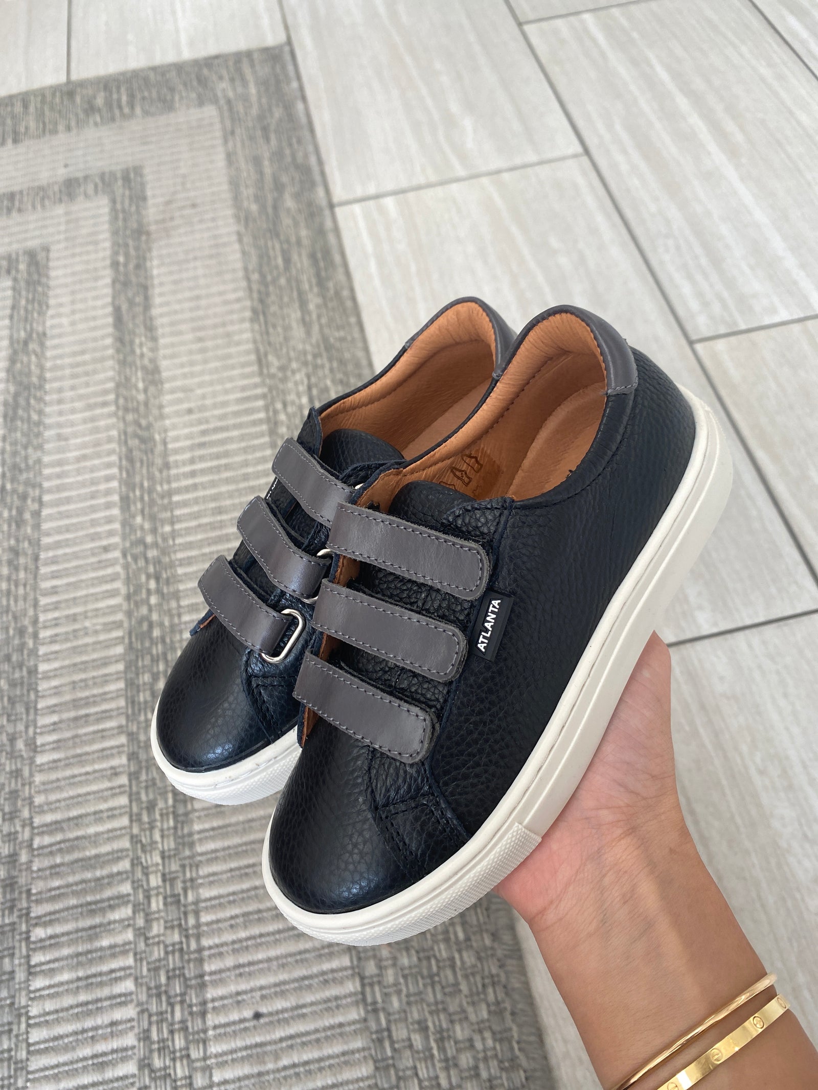 Atlanta Mocassin Black and Gray Velcro Sneaker-Tassel Children Shoes