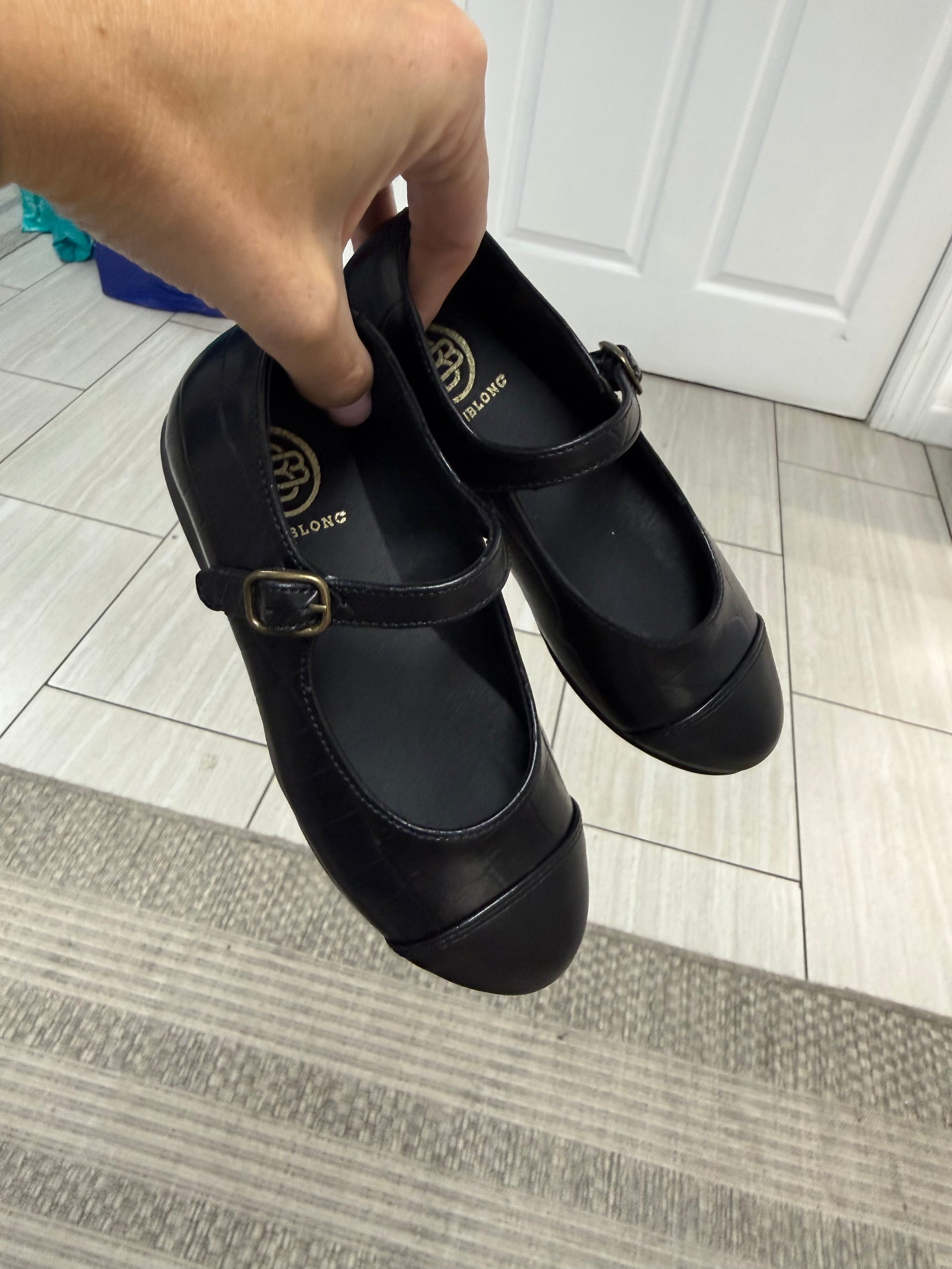 Blublonc Black Shine Croc Mary Jane-Tassel Children Shoes