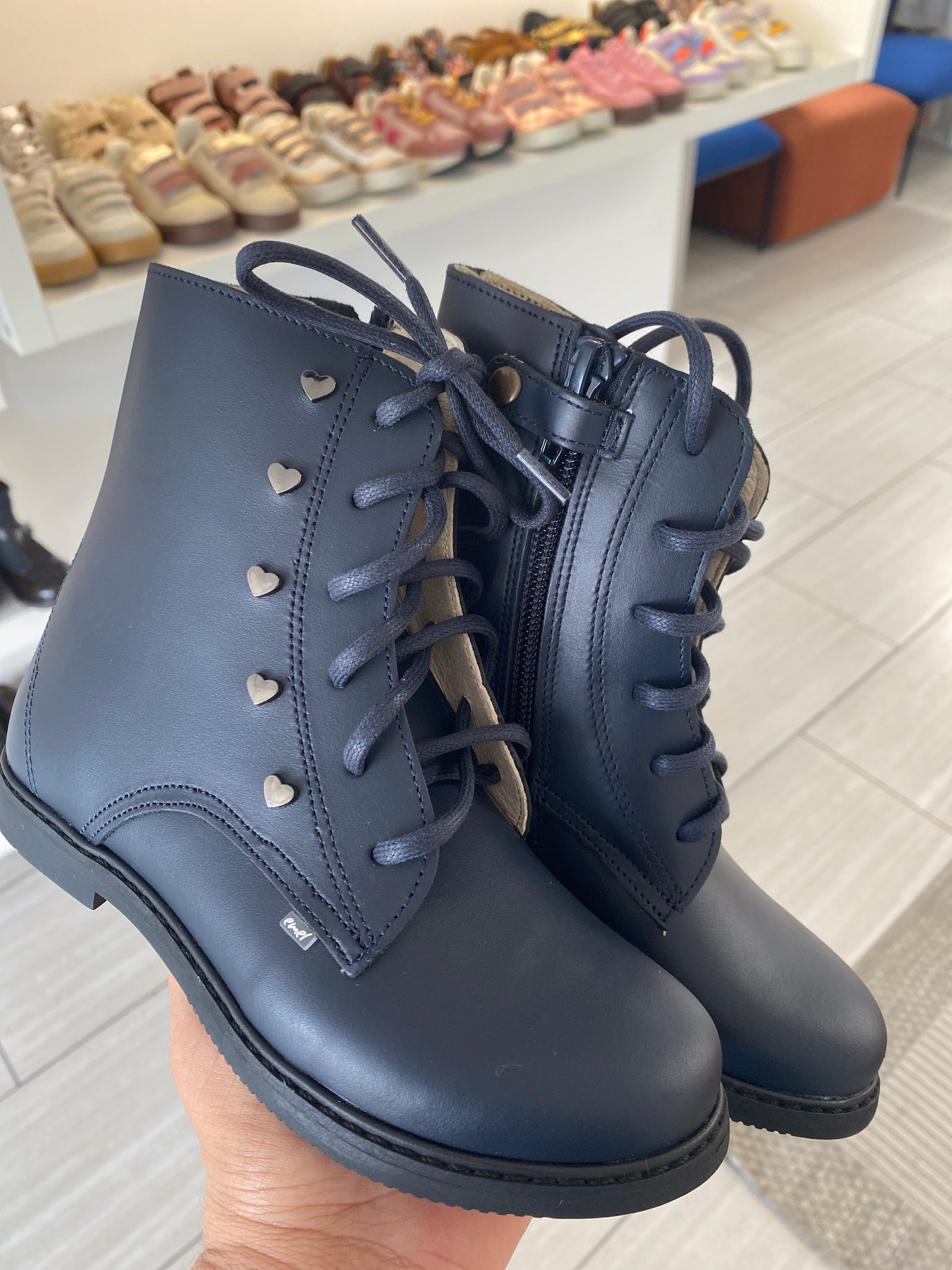 Emel Navy Leather Heart Boot-Tassel Children Shoes