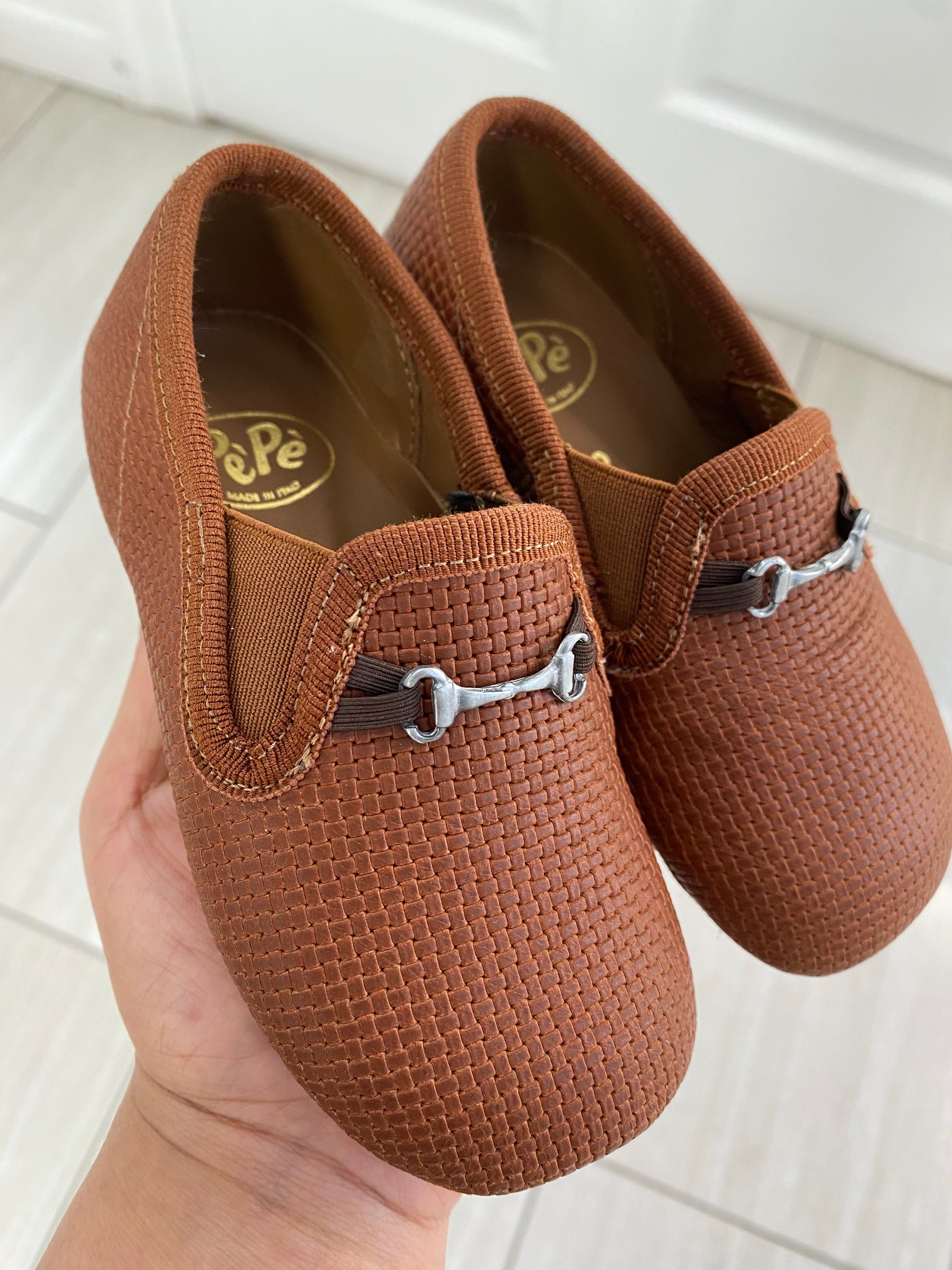 Pepe Brown Stamped Horsebit Slipper Loafer-Tassel Children Shoes