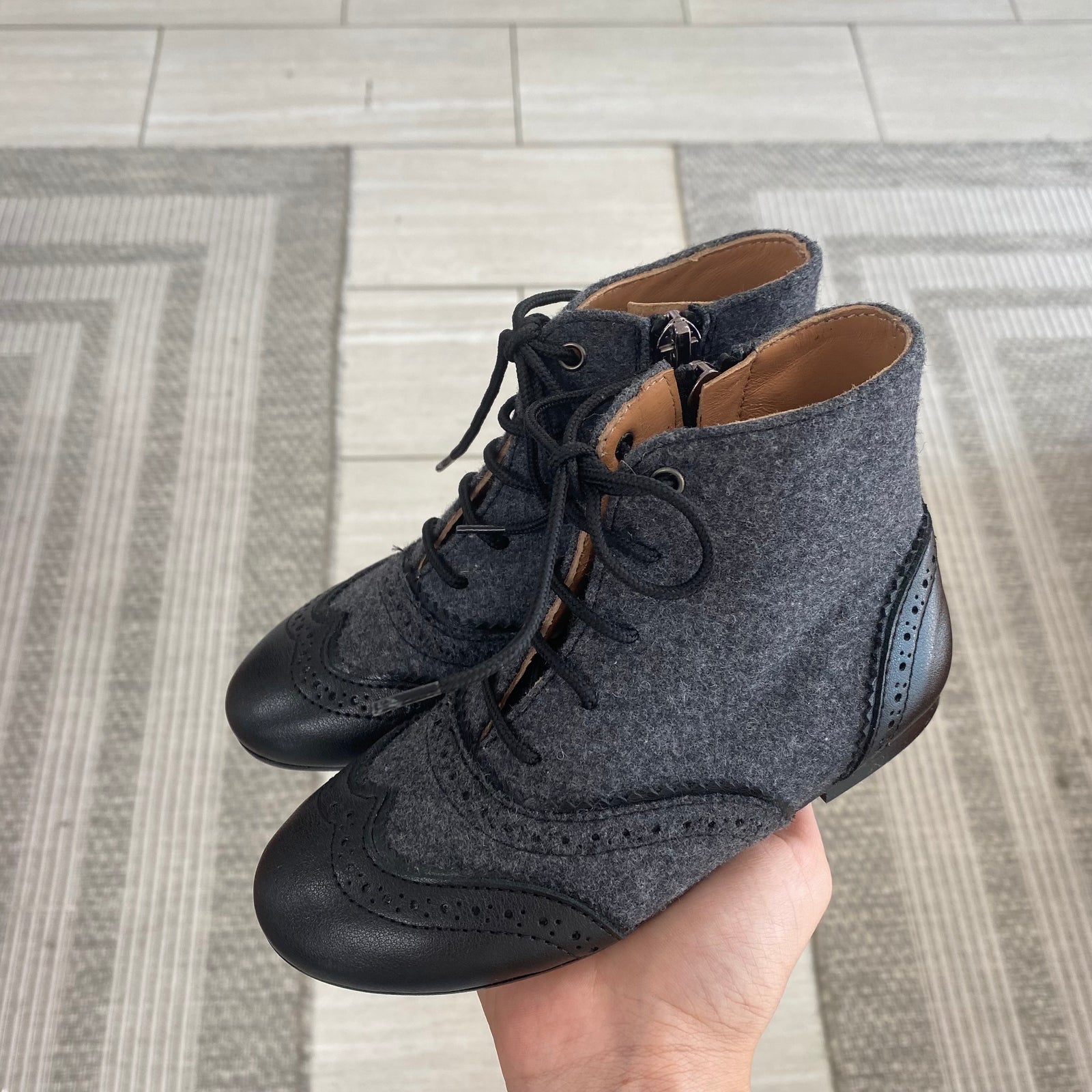Papanatas Gray and Black Wingtip Bootie-Tassel Children Shoes