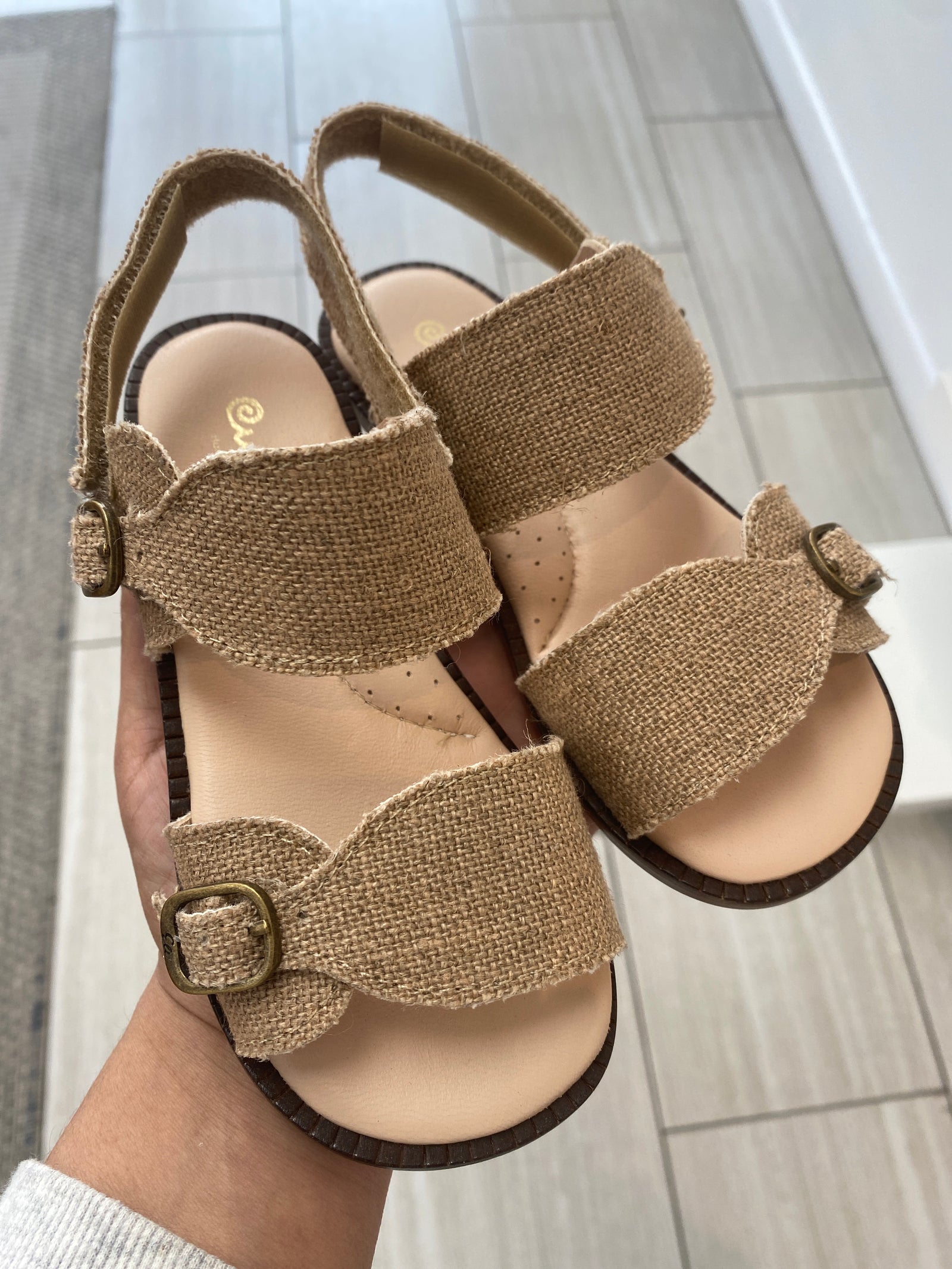 Papanatas Camel Linen Sandal-Tassel Children Shoes