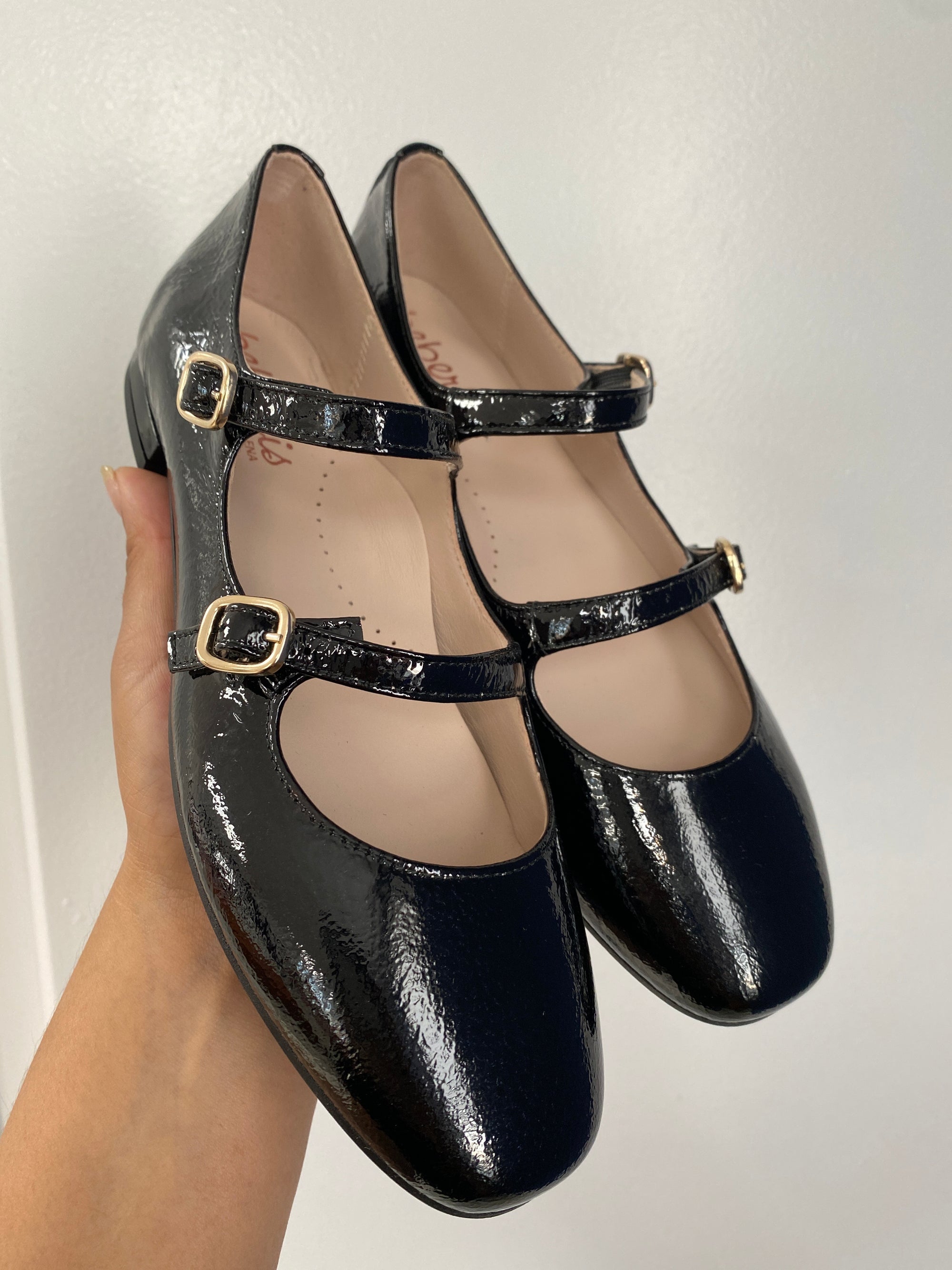 Beberlis Black Patent Double Buckle Mary Jane-Tassel Children Shoes