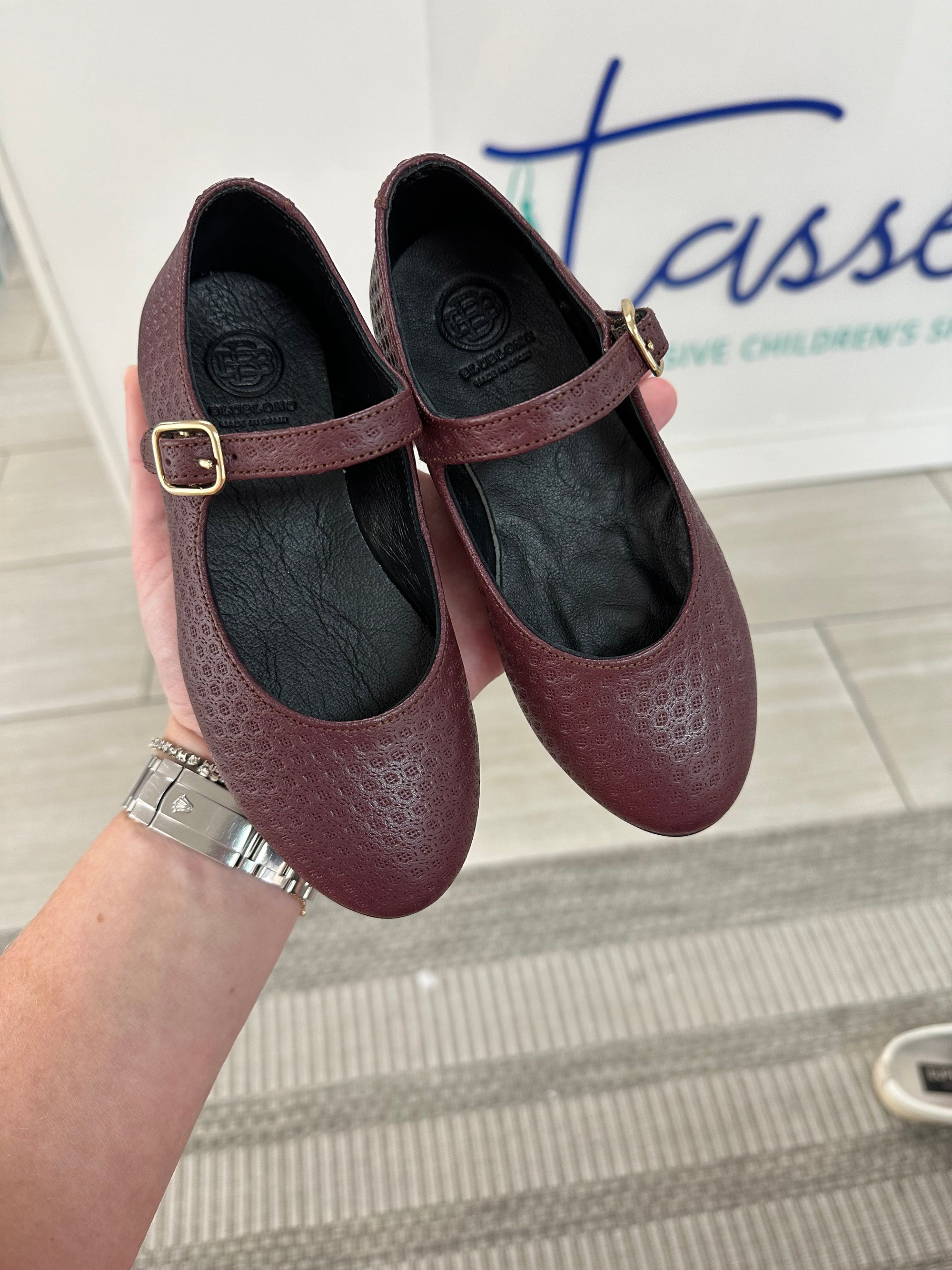 Blublonc Burgundy Pressed Mary Jane-Tassel Children Shoes