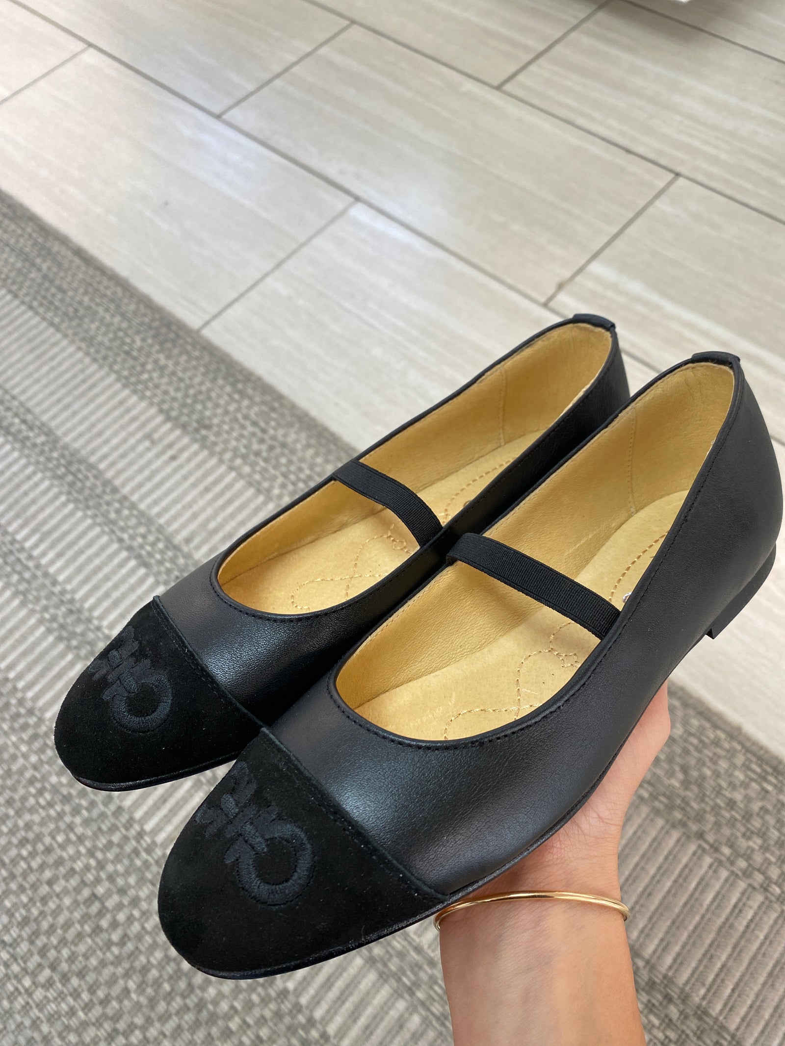 Spain+Co Black Leather Captoe Elastic Flat-Tassel Children Shoes