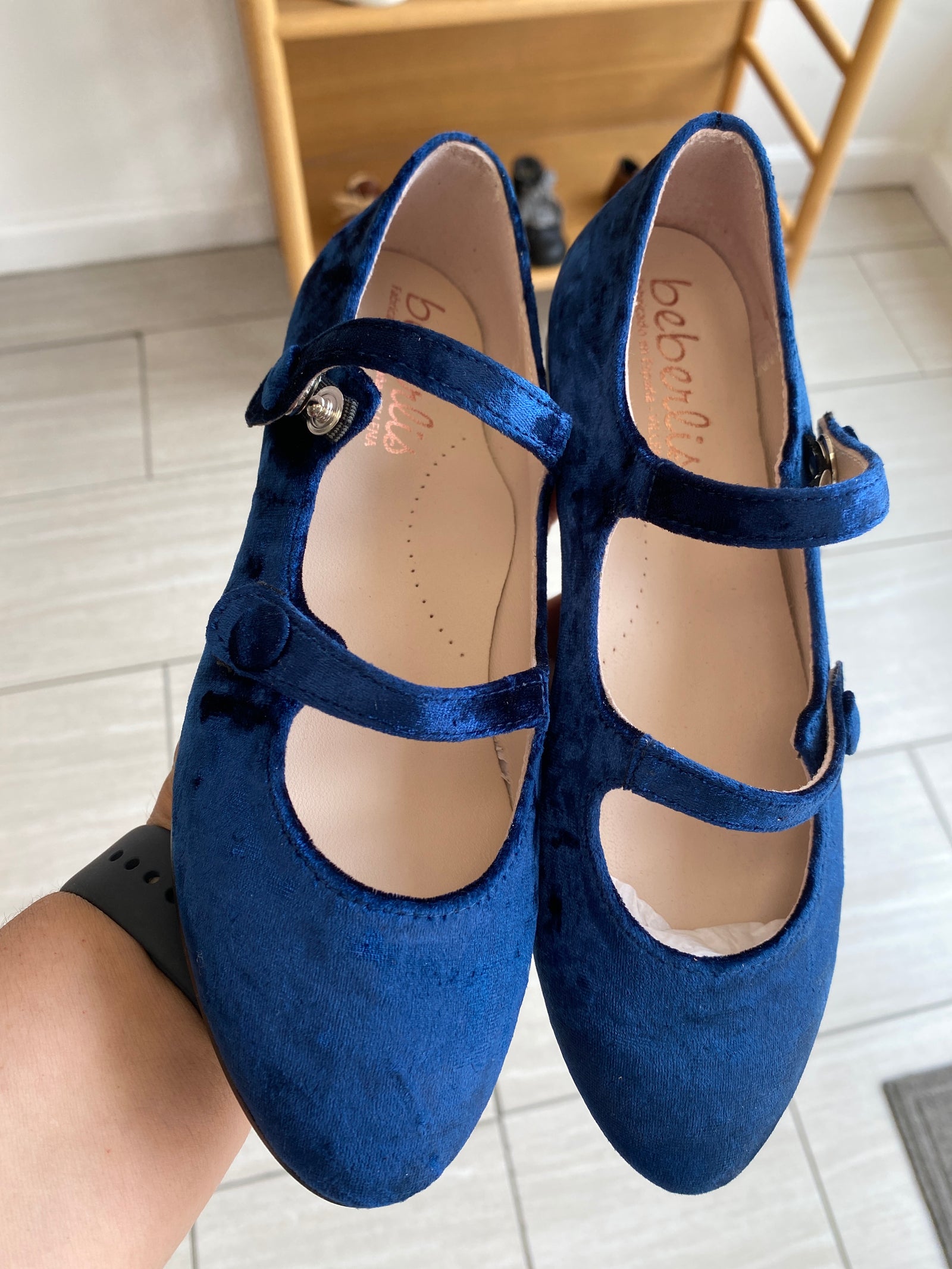 Beberlis Navy Velvet Double Strap Mary Jane-Tassel Children Shoes