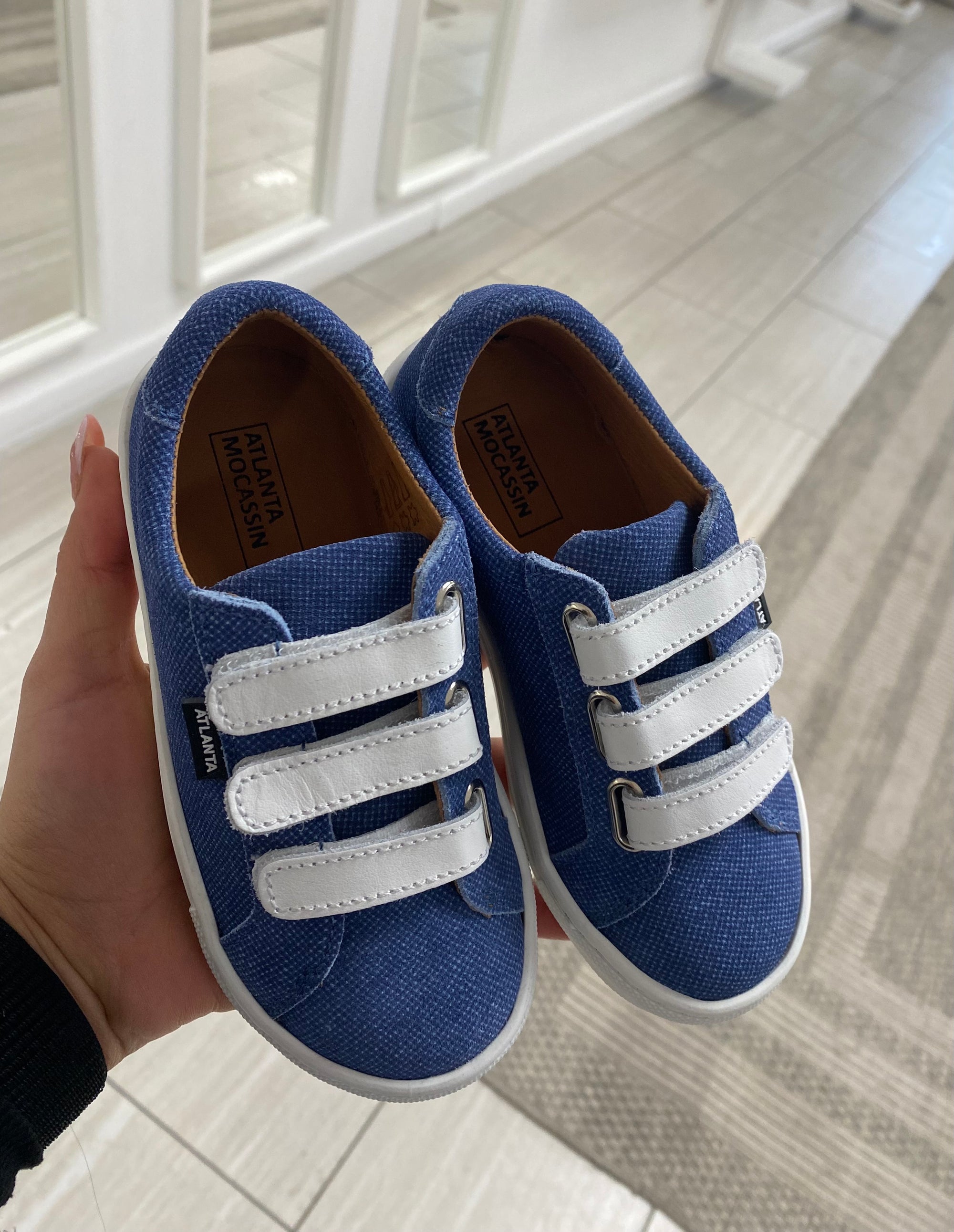 Atlanta Mocassin Denim and White Velcro Sneaker-Tassel Children Shoes