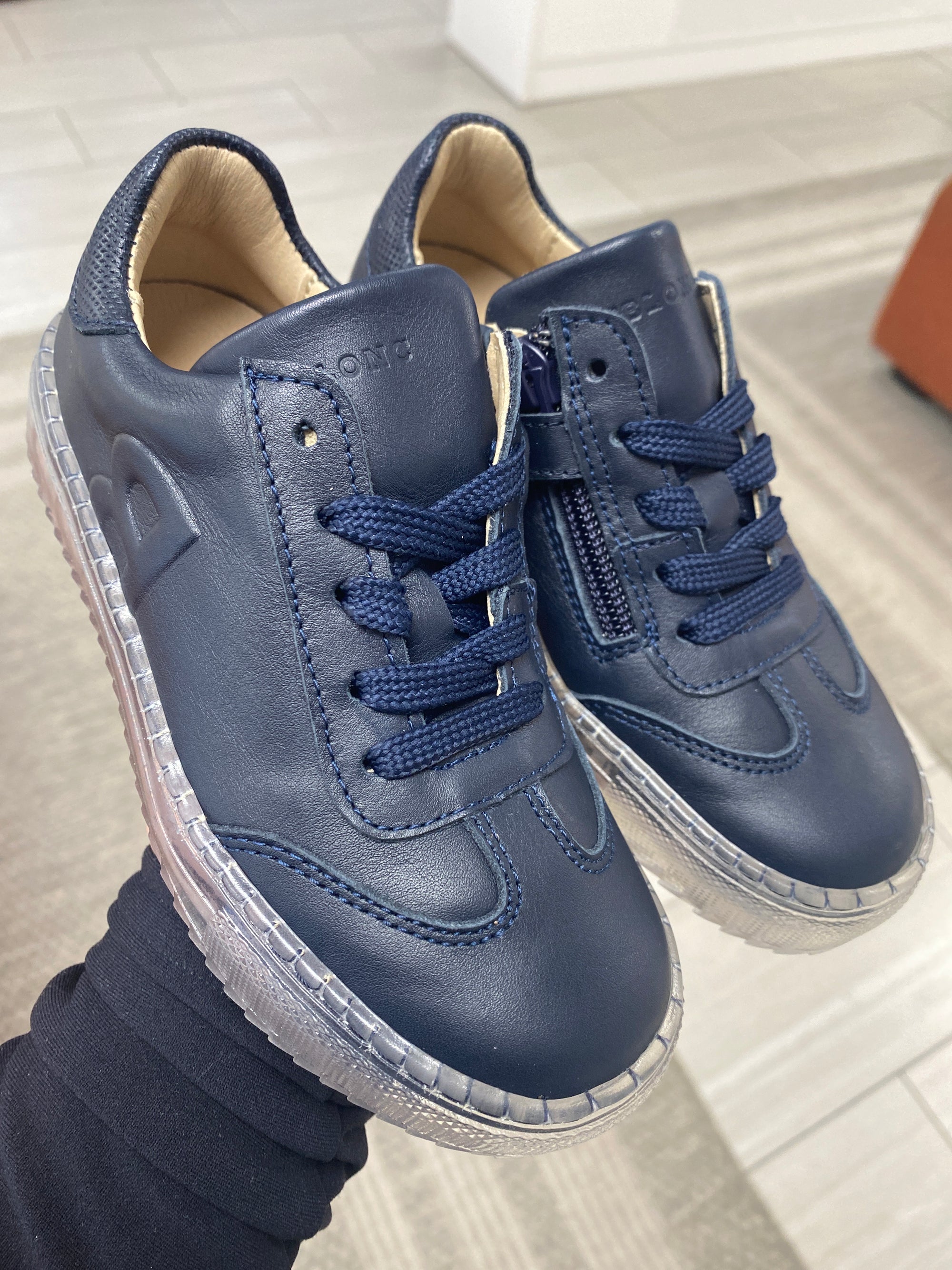 Blublonc Navy Leather Zipper Sneaker-Tassel Children Shoes