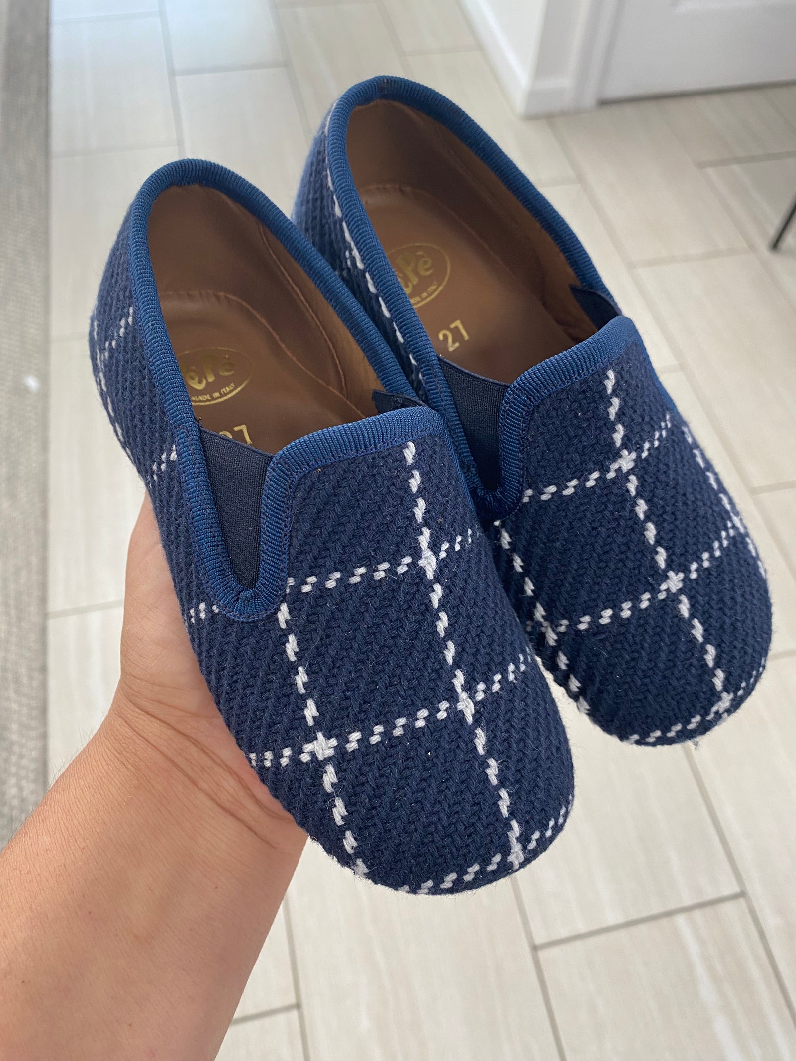 Pepe Navy Plaid Slipper Loafer-Tassel Children Shoes