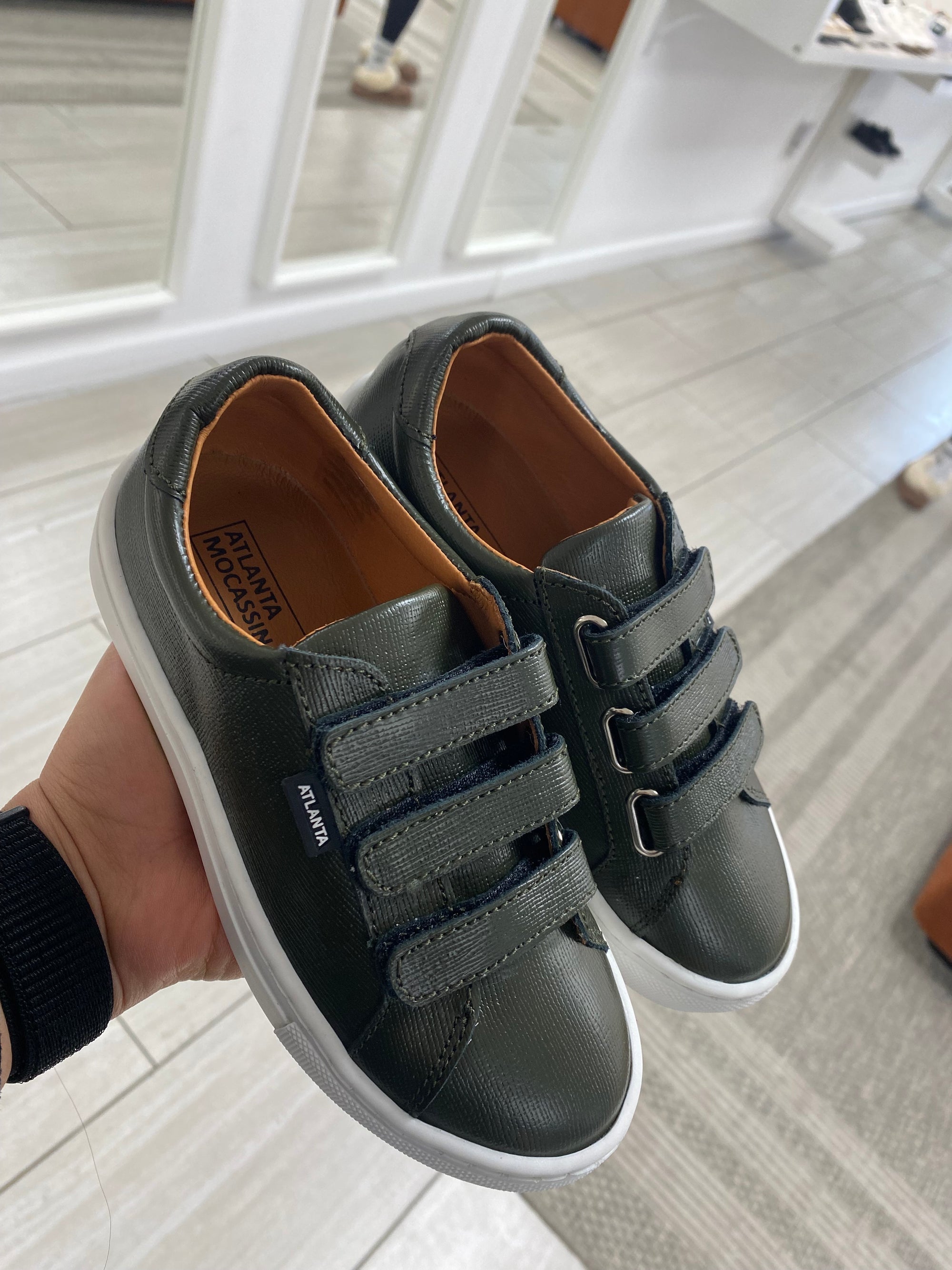 Atlanta Mocassin Forrest Green Velcro Sneaker-Tassel Children Shoes