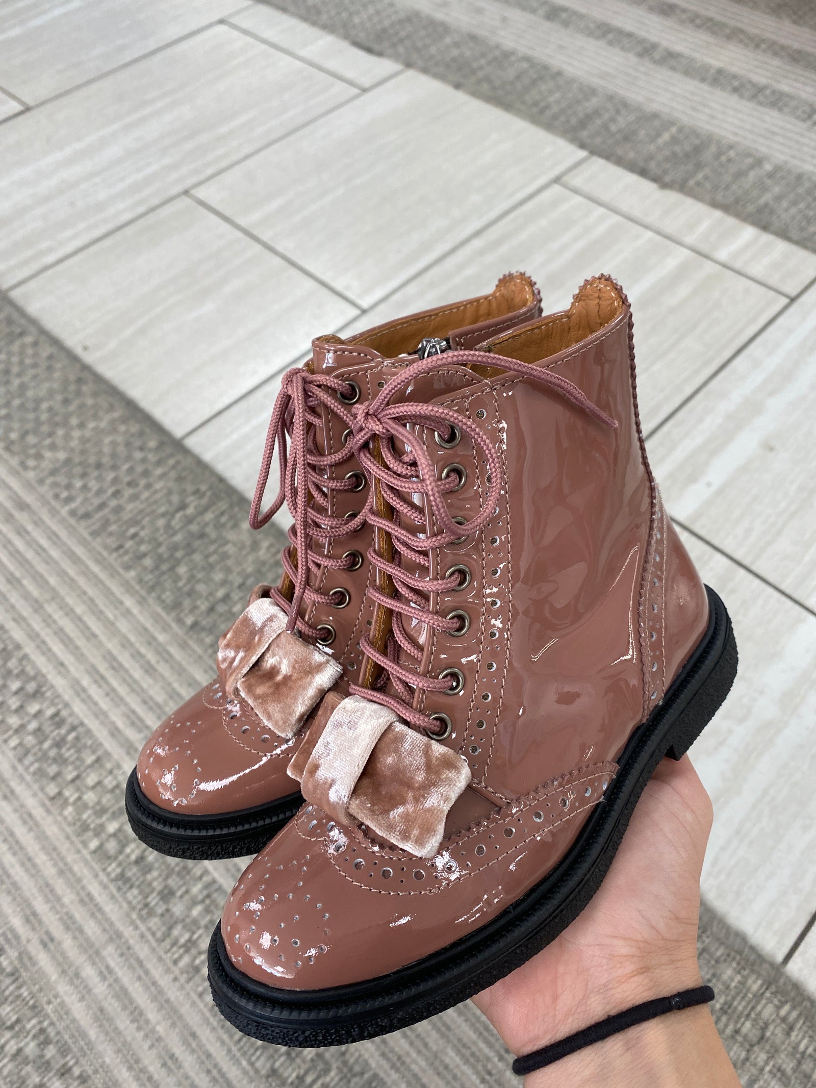 Papanatas Rose Patent Bow Boot-Tassel Children Shoes