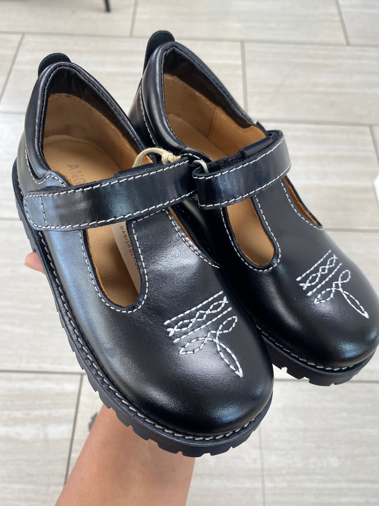Angulus Black Chunky Mary Jane-Tassel Children Shoes