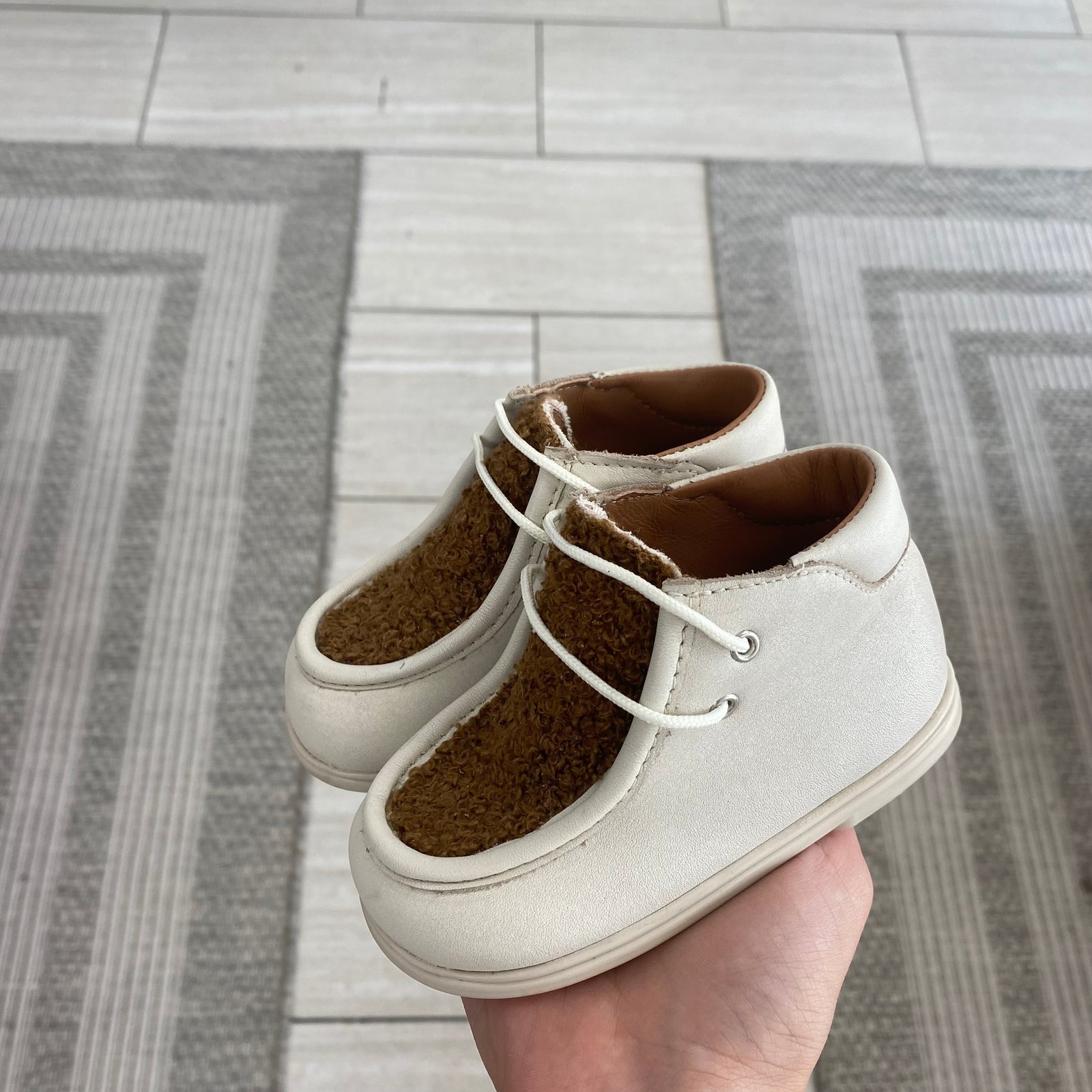 Papanatas Ivory and Camel Shearling Baby Bootie-Tassel Children Shoes