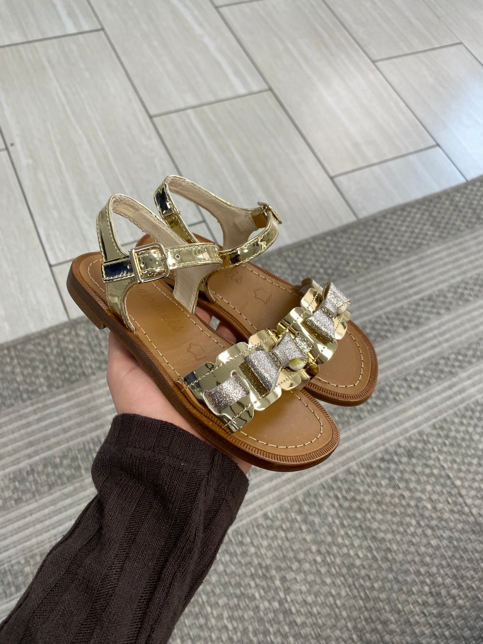 Beberlis Gold Mirror Bow Sandal-Tassel Children Shoes