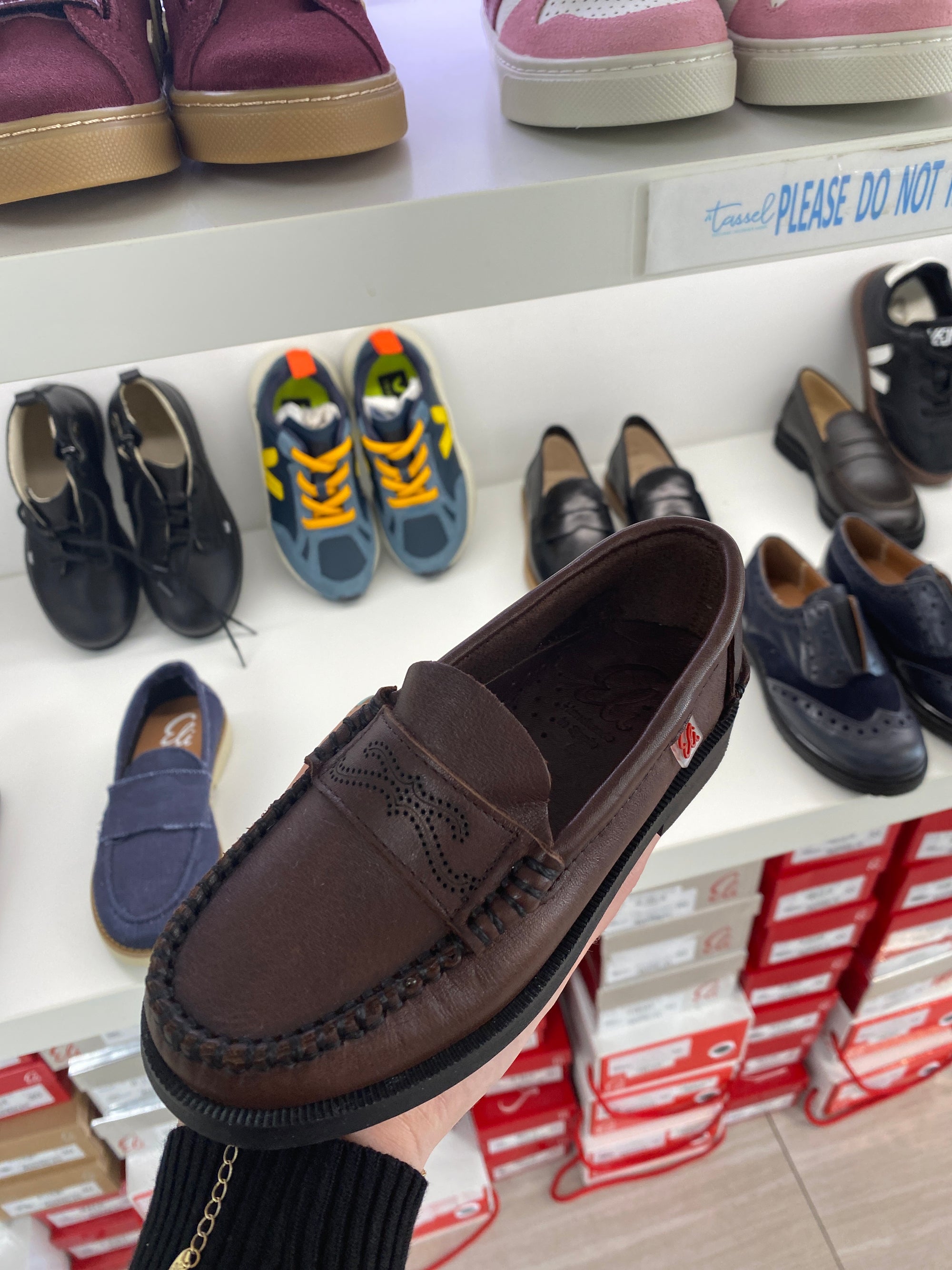 Papanatas Luggage Brown Stamp Penny Loafer-Tassel Children Shoes