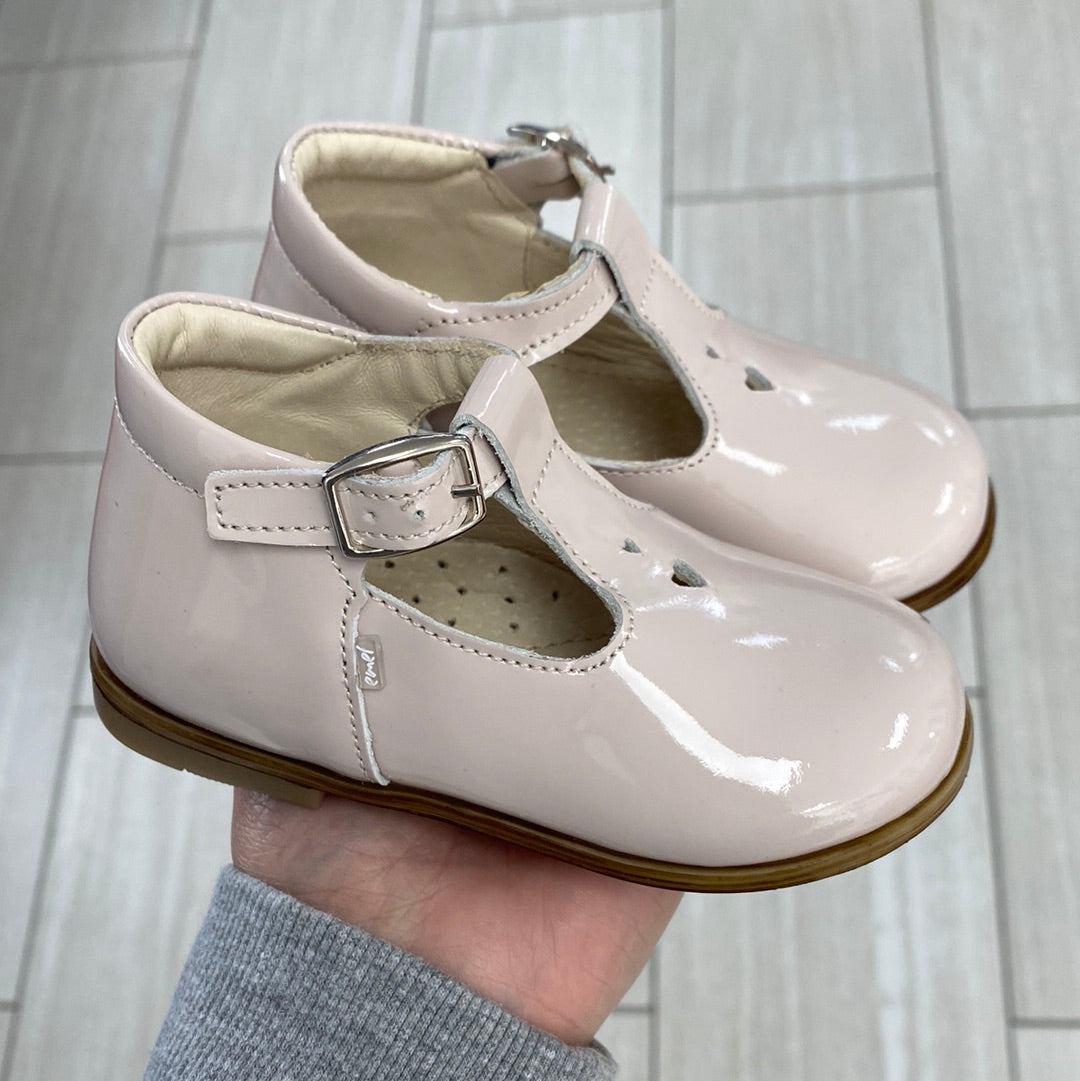 Emel Soft Pink Patent Heart Baby T Strap-Tassel Children Shoes