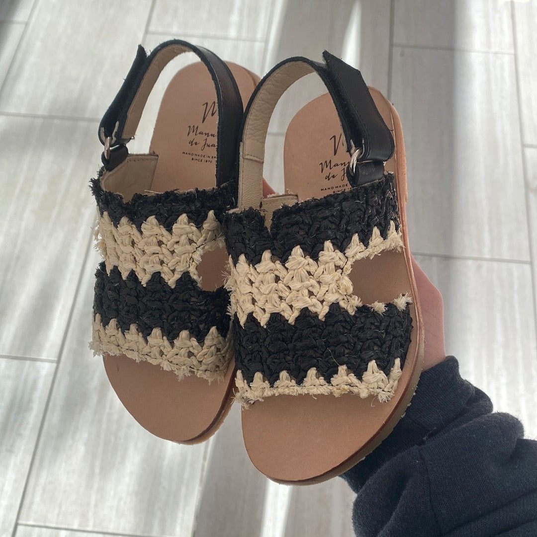 Manuela Black and White Crochet Sandal-Tassel Children Shoes