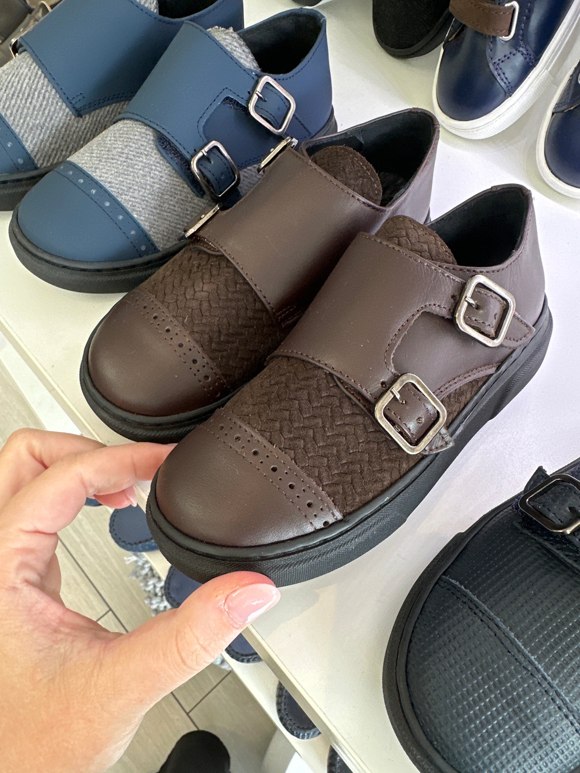 Blublonc Brown Herringbone Dress Sneaker-Tassel Children Shoes