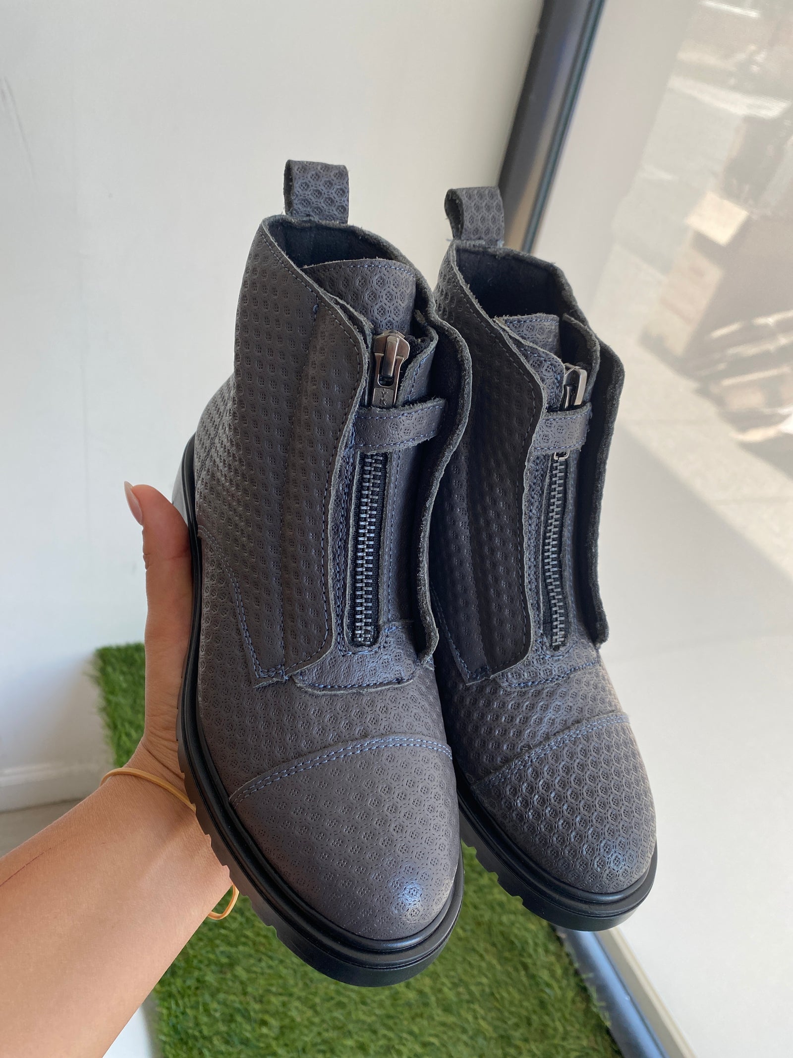 Blublonc Gray Hex Zipper Boot-Tassel Children Shoes