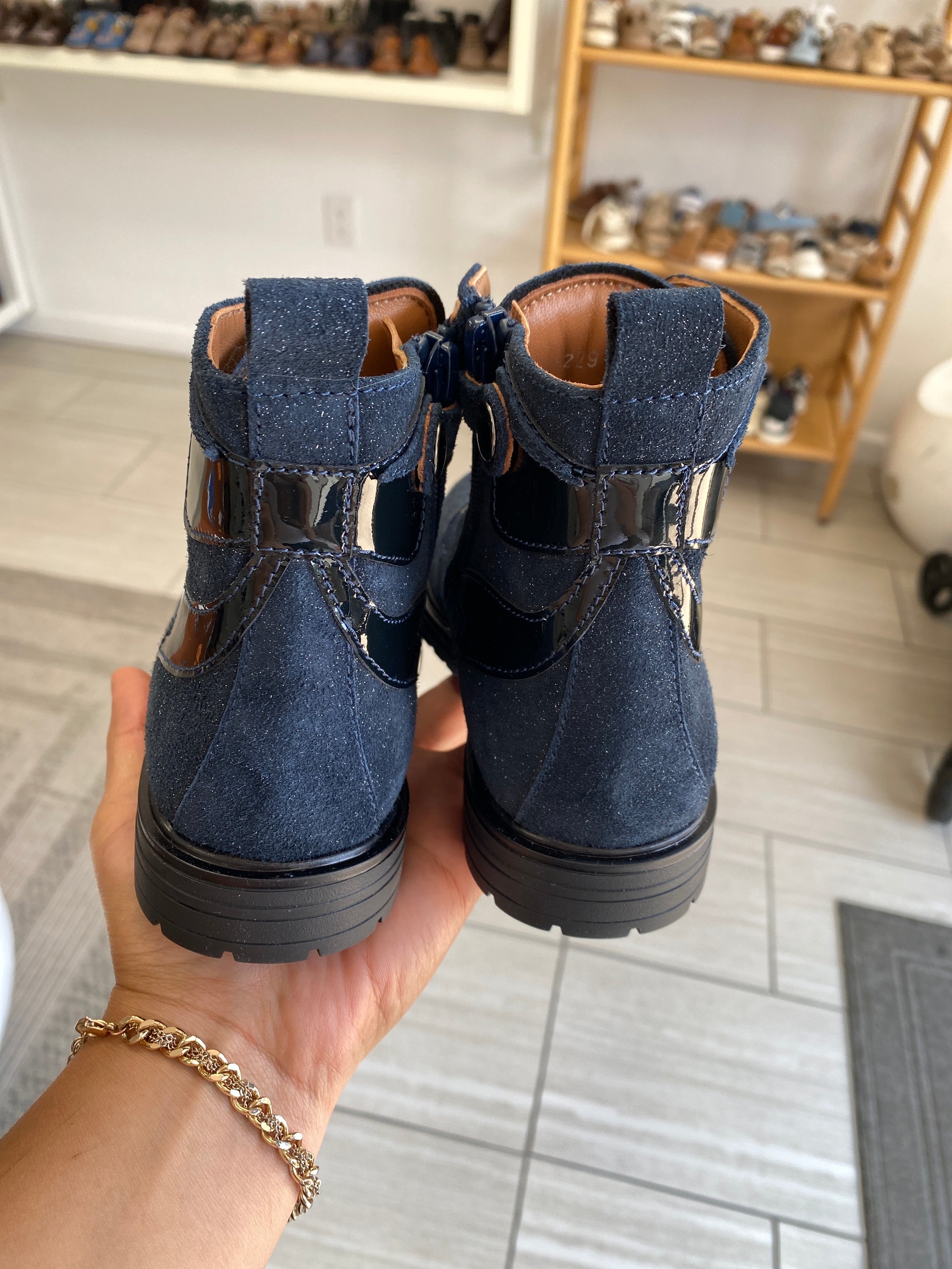 Rondinella Navy Shimmer Bow Boot-Tassel Children Shoes