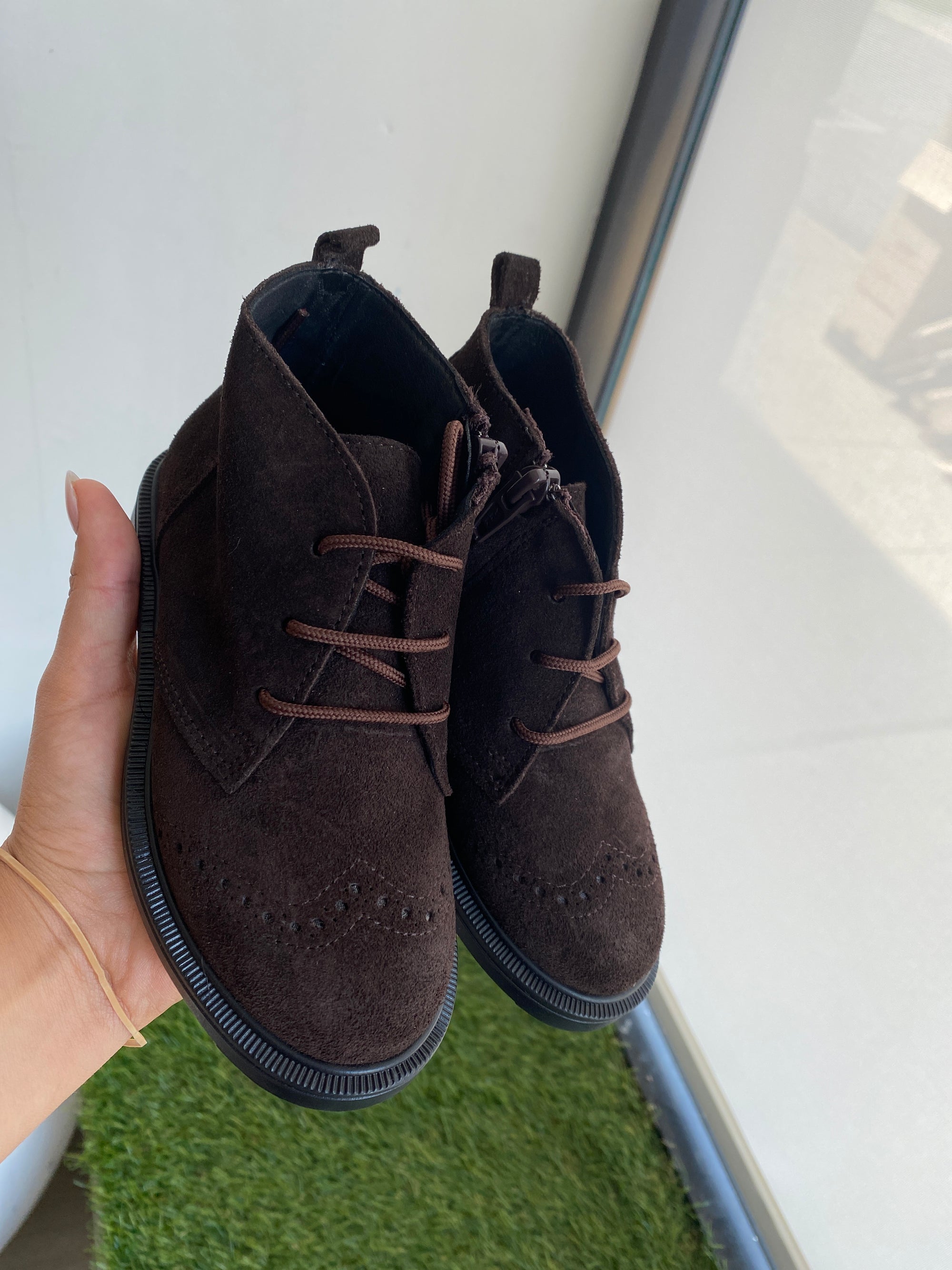 Blublonc Brown Suede Wingtip Dress Boot-Tassel Children Shoes