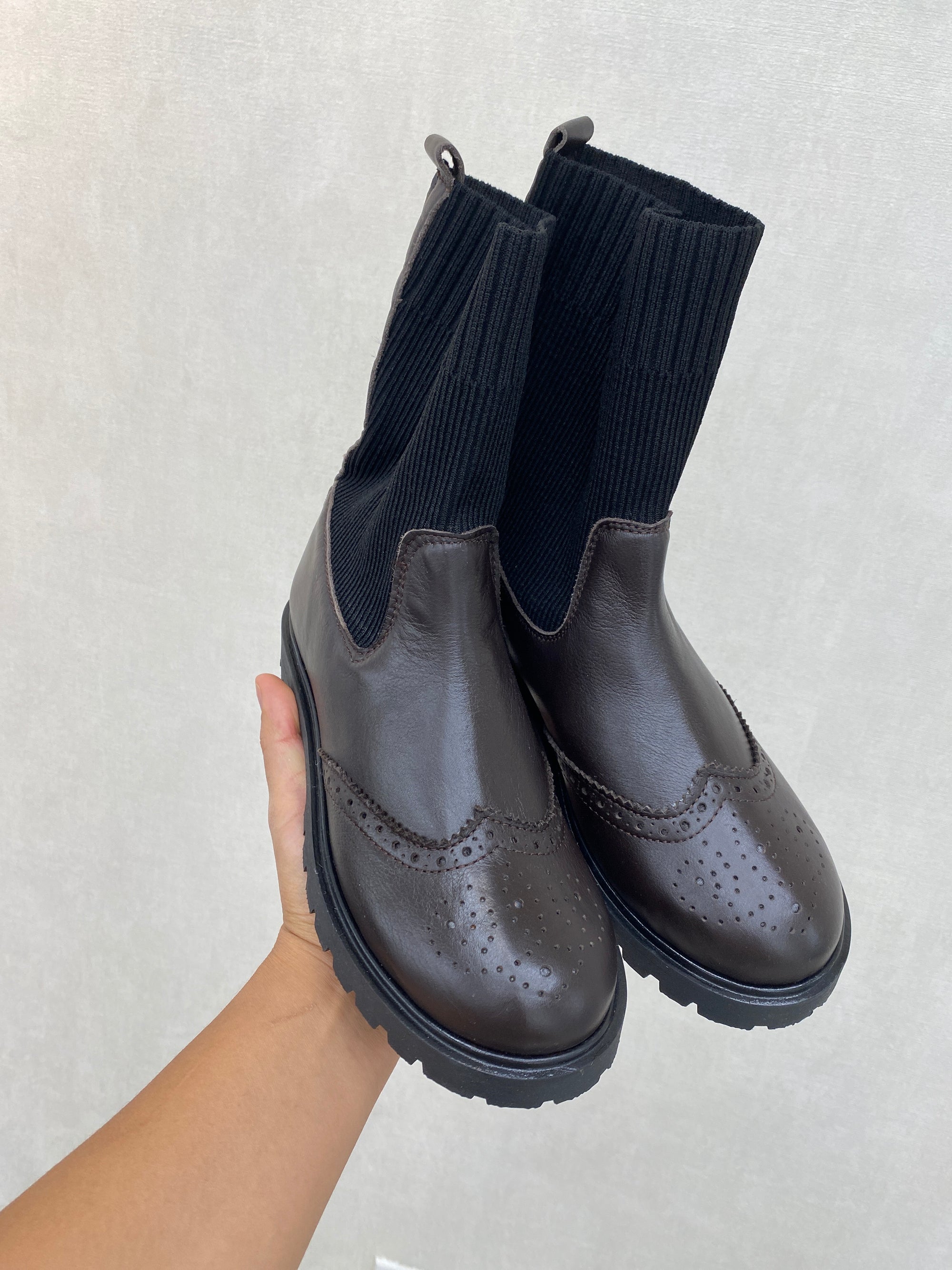 Spain+Co Brown Wingtip Elastic Boot-Tassel Children Shoes