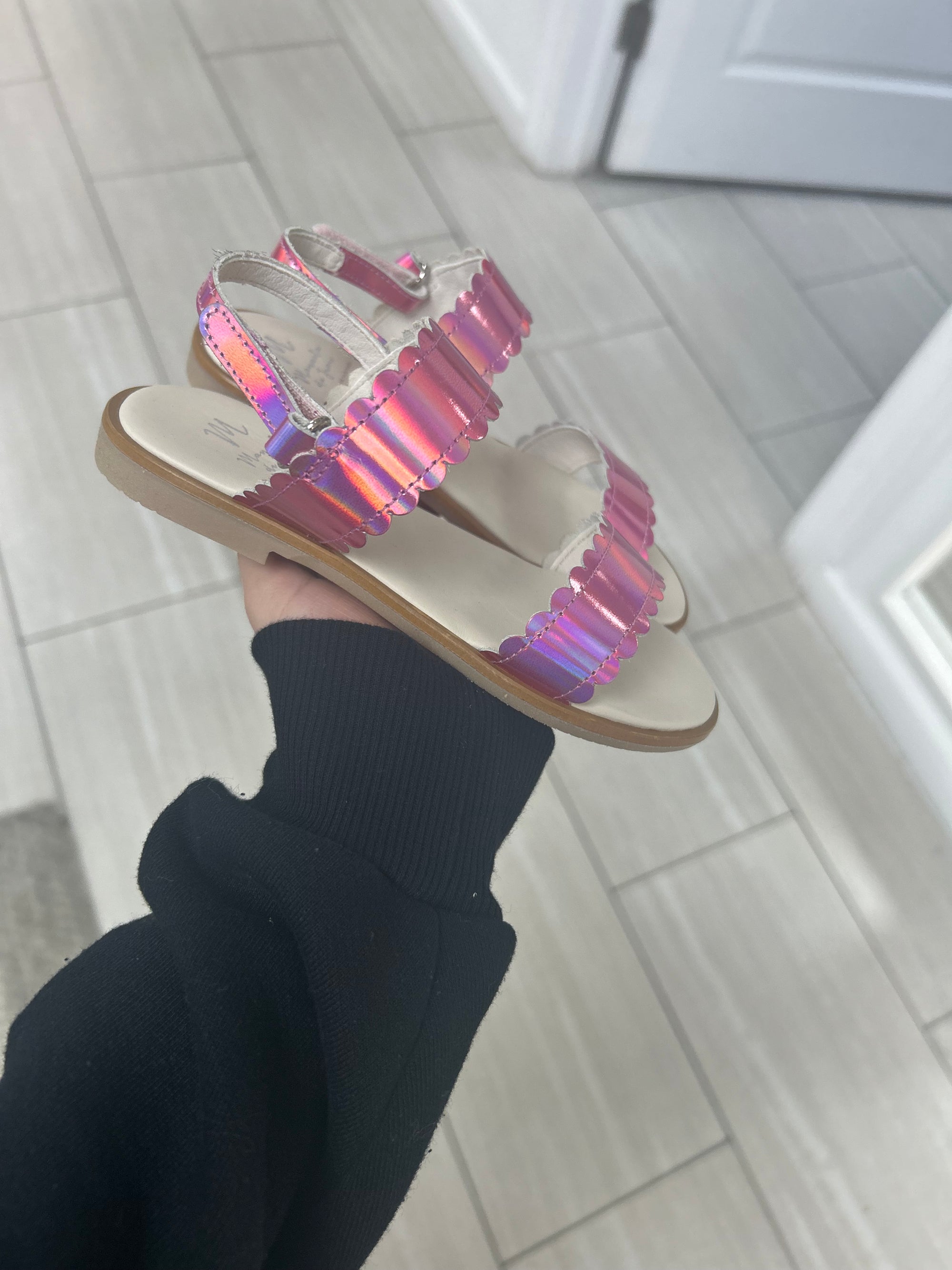 Manuela Pink Iridescent Scalloped Sandal-Tassel Children Shoes