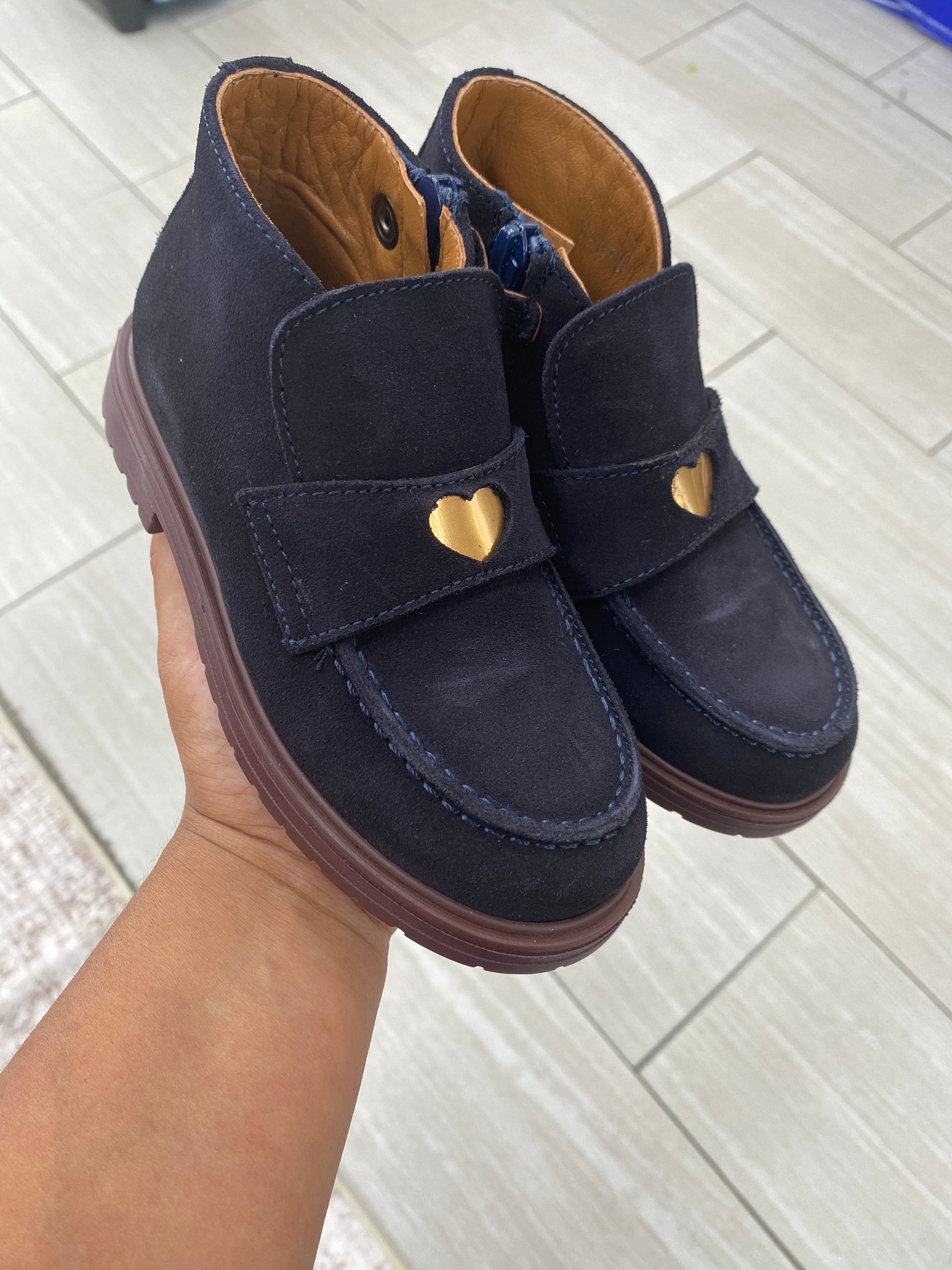 Rondinella Navy Suede Heart Bootie-Tassel Children Shoes