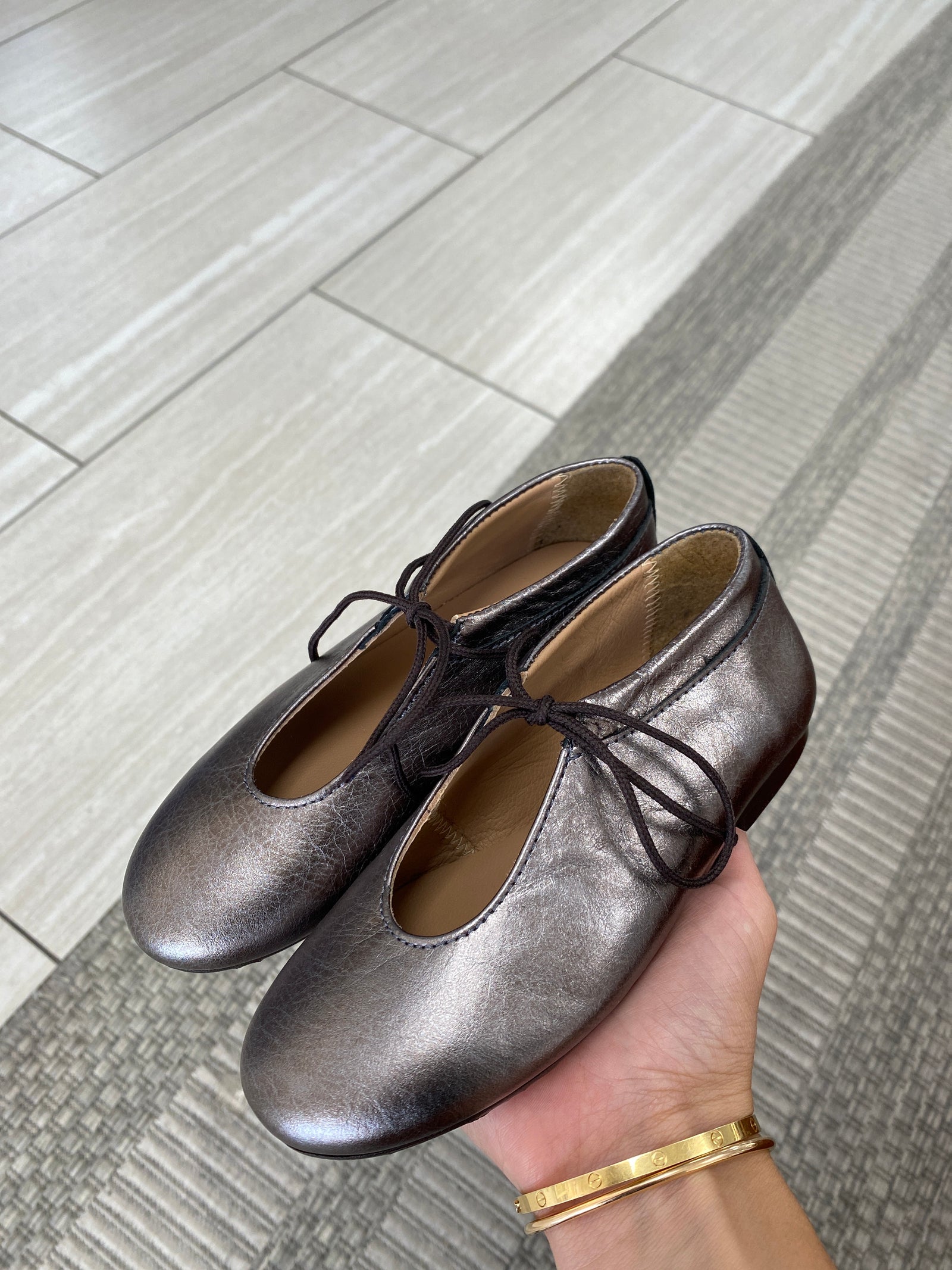 Papanatas Pewter Leather Lace Mary Jane-Tassel Children Shoes