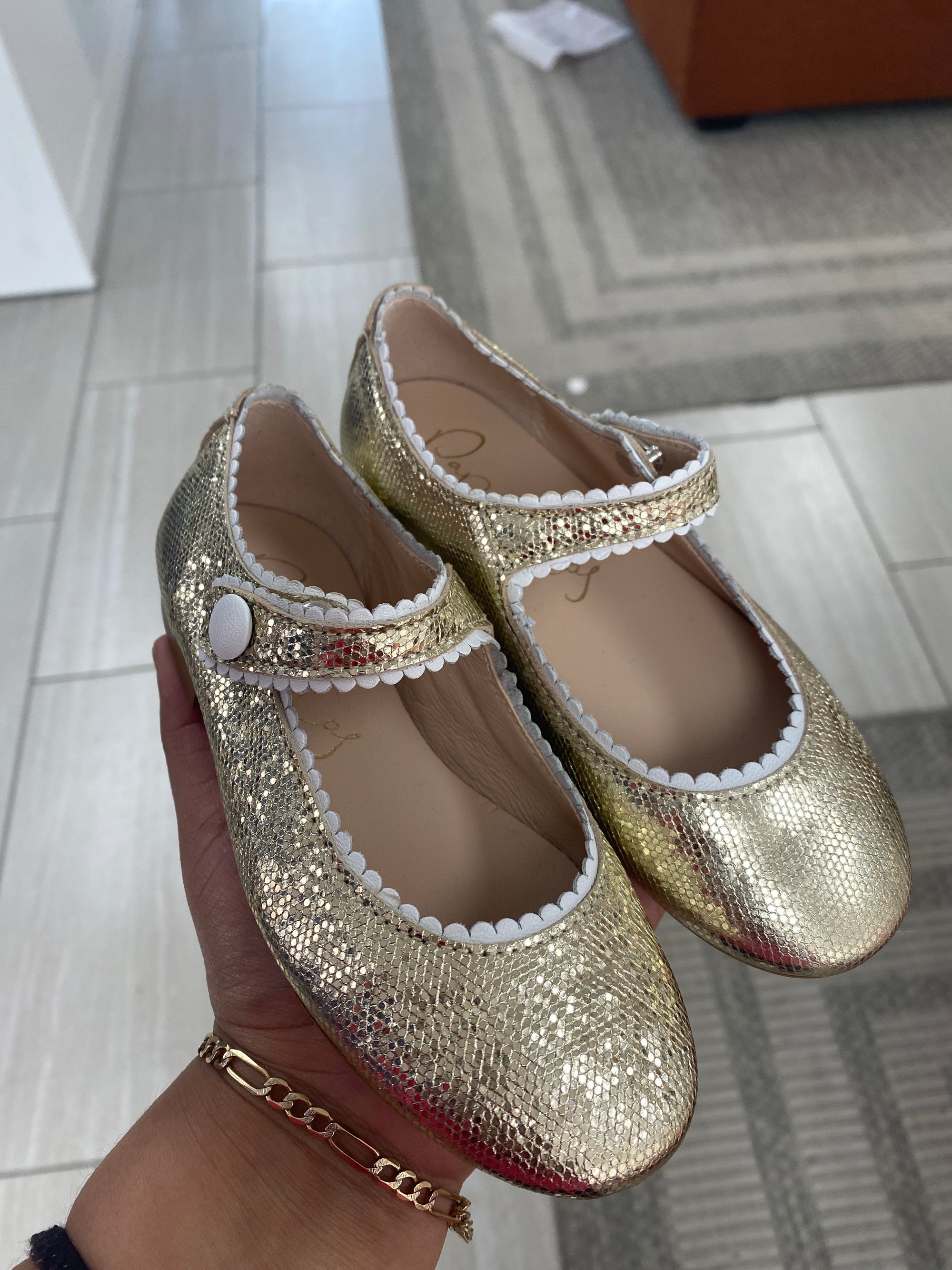 Papanatas Platinum Scalloped Mary Jane-Tassel Children Shoes