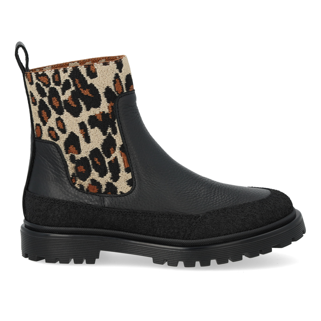 Angulus Black Leopard Chunky Boot-Tassel Children Shoes