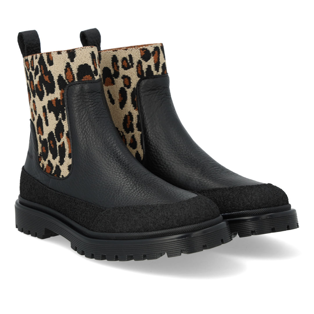 Angulus Black Leopard Chunky Boot-Tassel Children Shoes