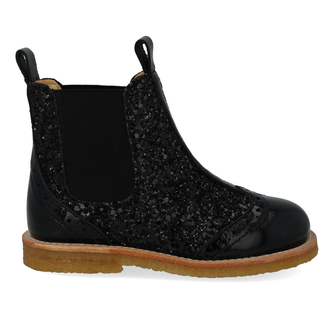 Angulus Black Glitter Wingtip Boot-Tassel Children Shoes