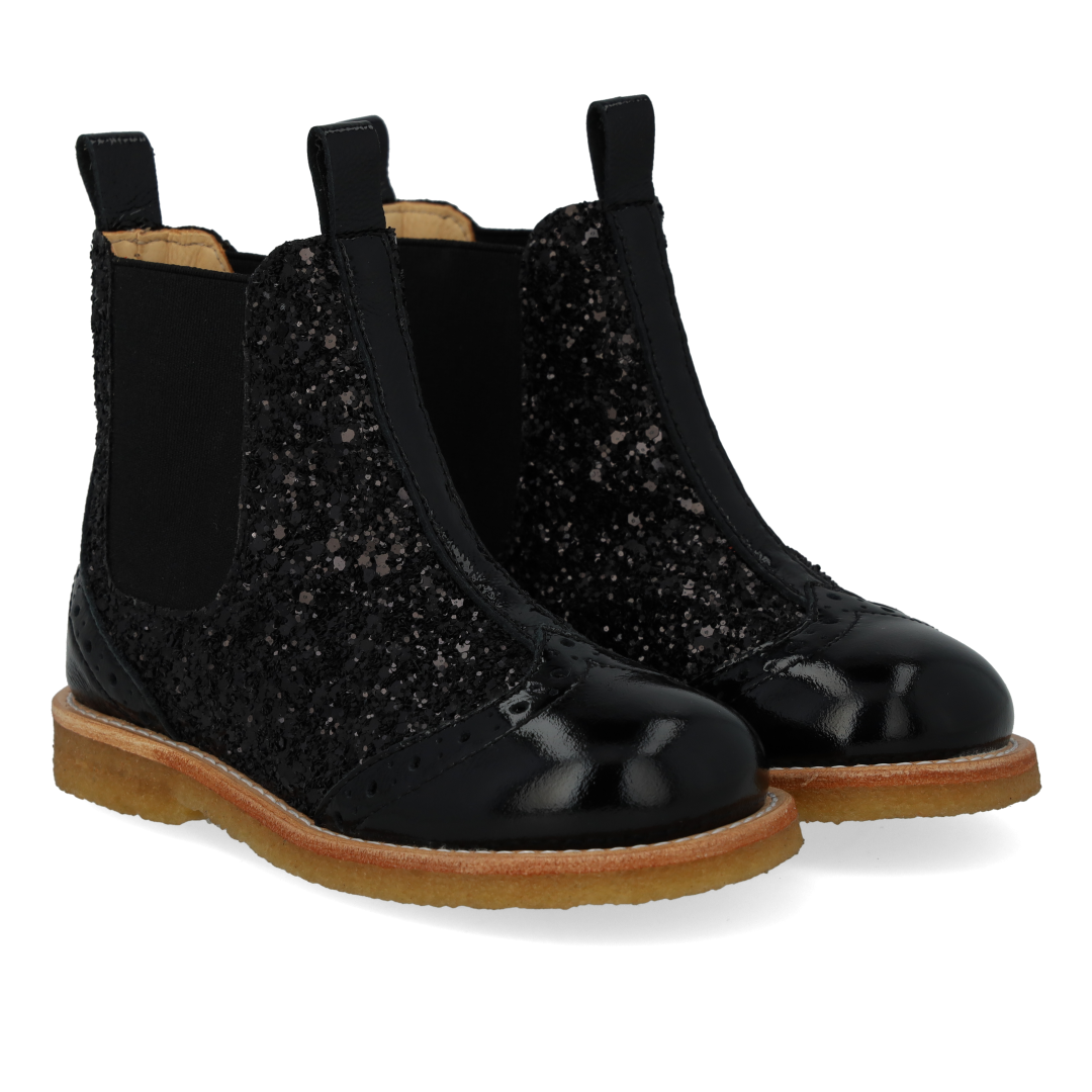 Angulus Black Glitter Wingtip Boot-Tassel Children Shoes