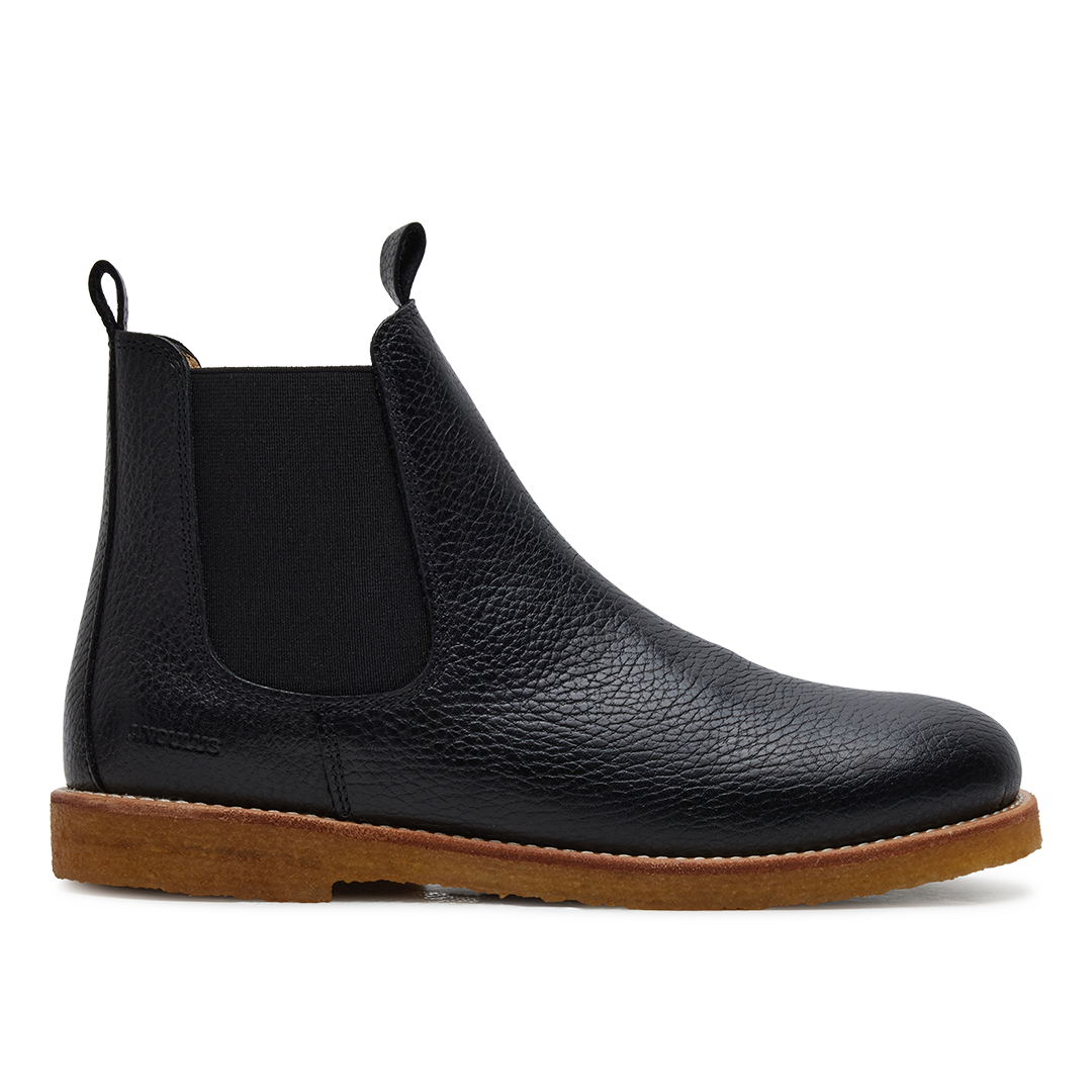 Angulus Black Pebbled Elastic Boot-Tassel Children Shoes